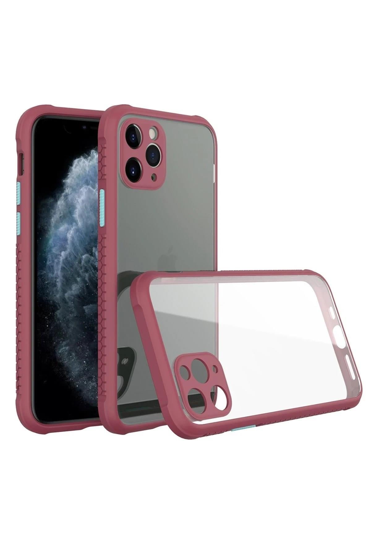 Mey İthalat®  iPhone 11 Pro Max Kılıf Miami Şeffaf Silikon - Fuşya