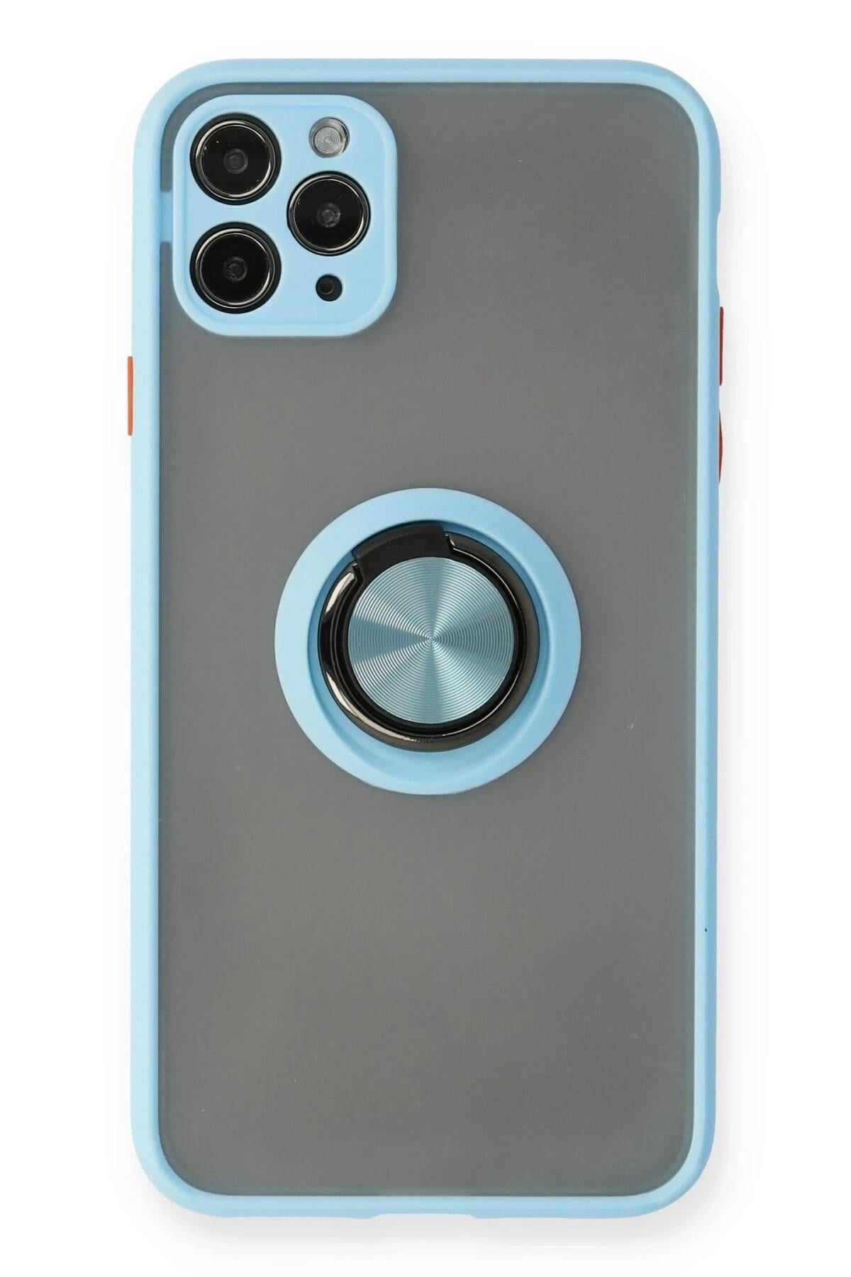 Mey İthalat®  iPhone 11 Pro Max Kılıf Montreal Yüzüklü Silikon Kapak - Buz Mavi
