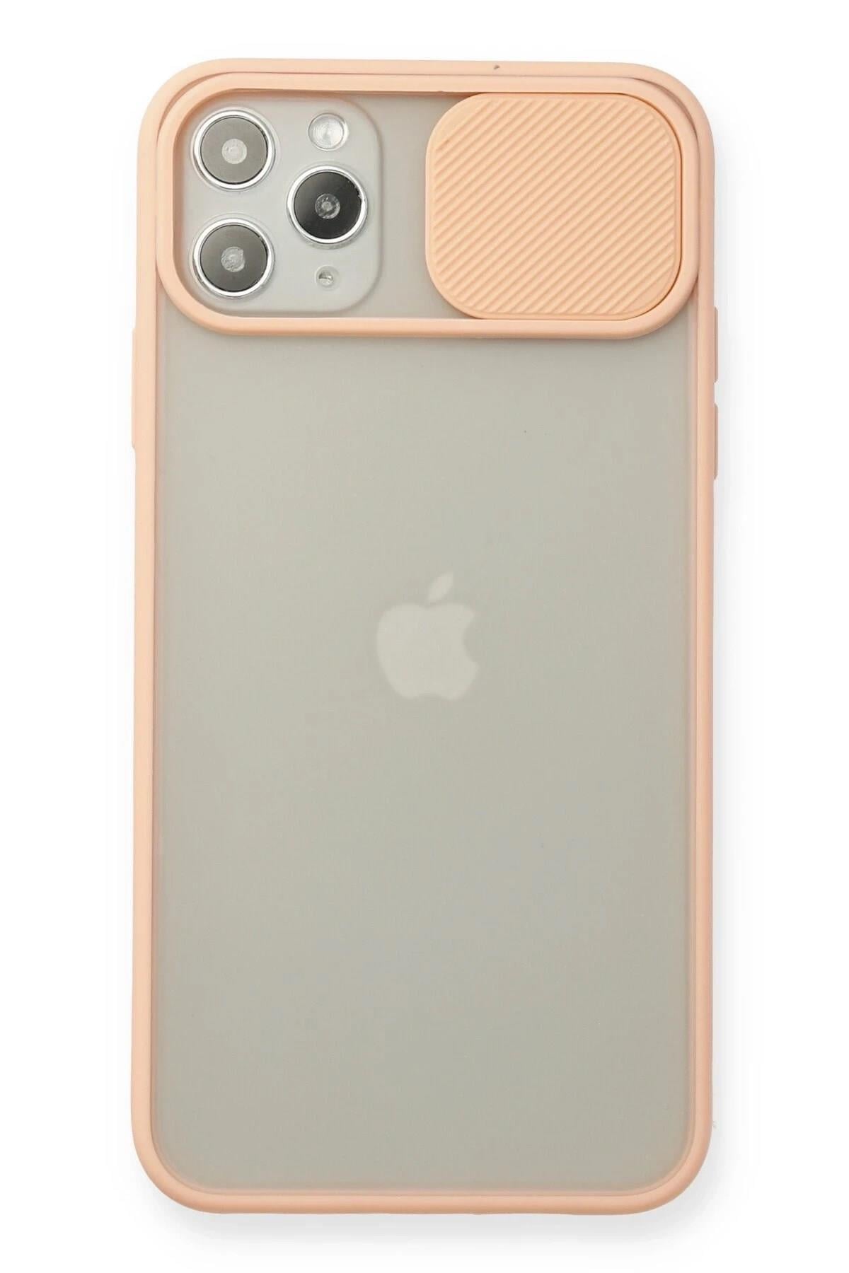 Mey İthalat®  iPhone 11 Pro Max Kılıf Palm Buzlu Kamera Sürgülü Silikon - Pembe