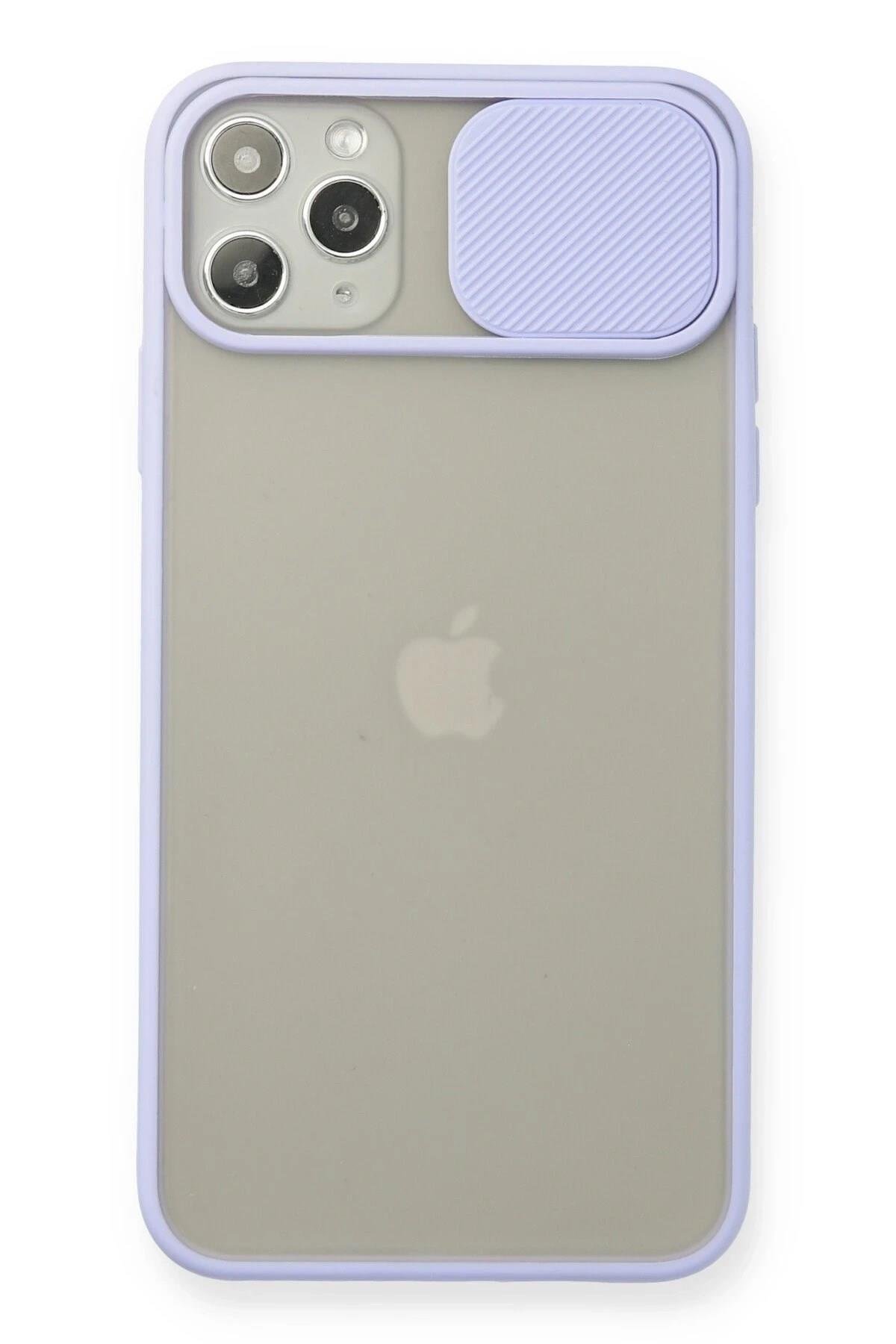Mey İthalat®  iPhone 11 Pro Max Kılıf Palm Buzlu Kamera Sürgülü Silikon - Lila