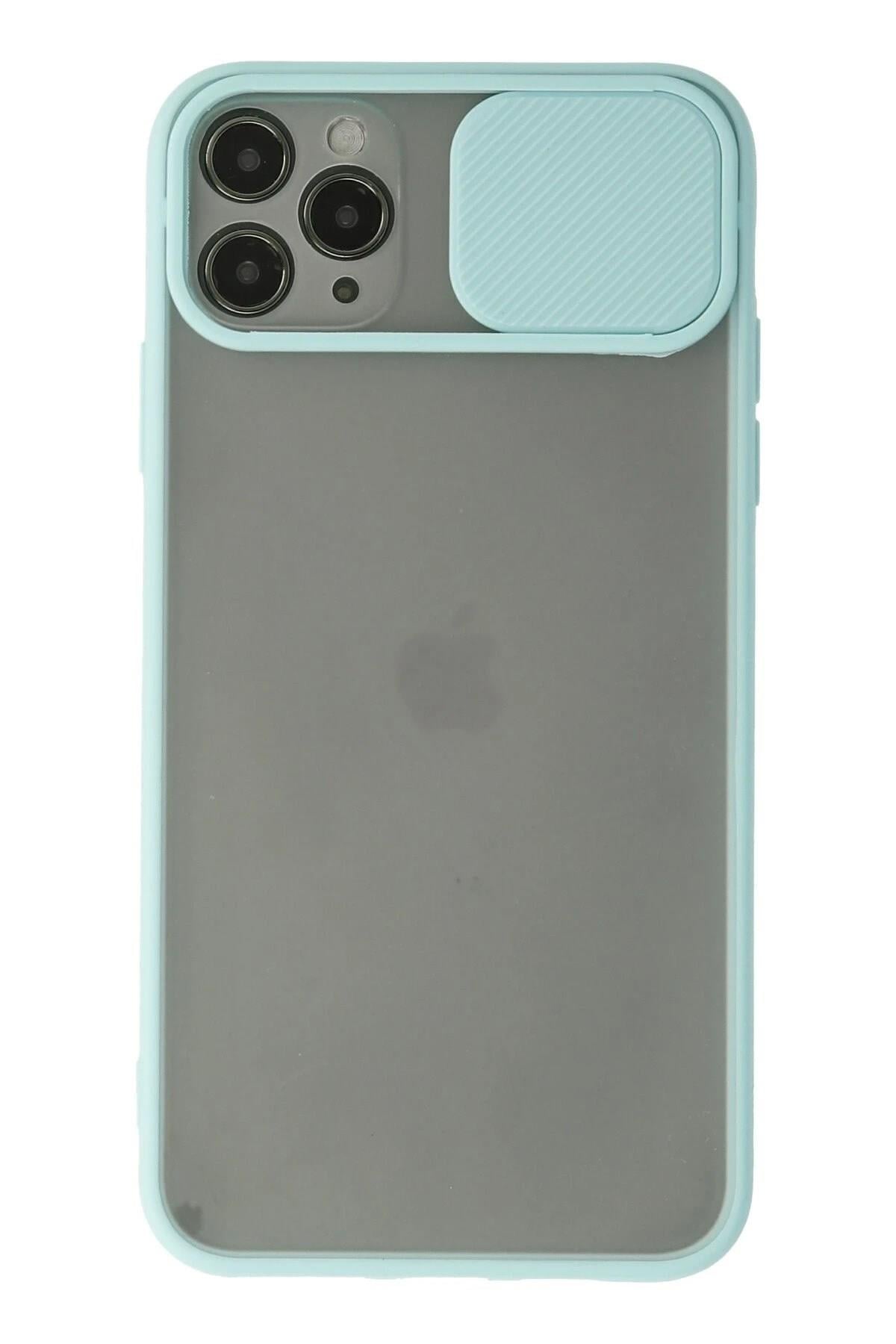 Mey İthalat®  iPhone 11 Pro Max Kılıf Palm Buzlu Kamera Sürgülü Silikon - Turkuaz