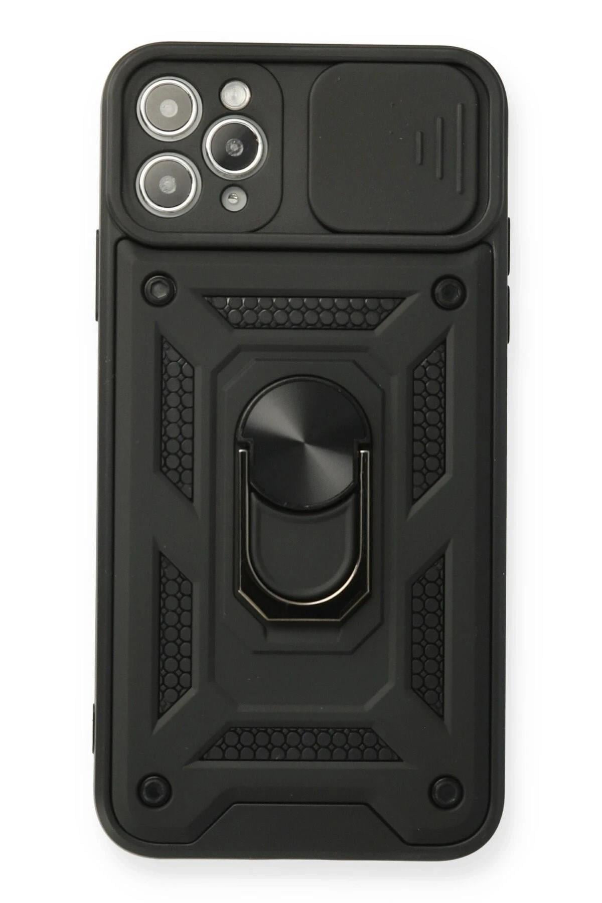 Mey İthalat®  iPhone 11 Pro Max Kılıf Pars Lens Yüzüklü Silikon - Siyah