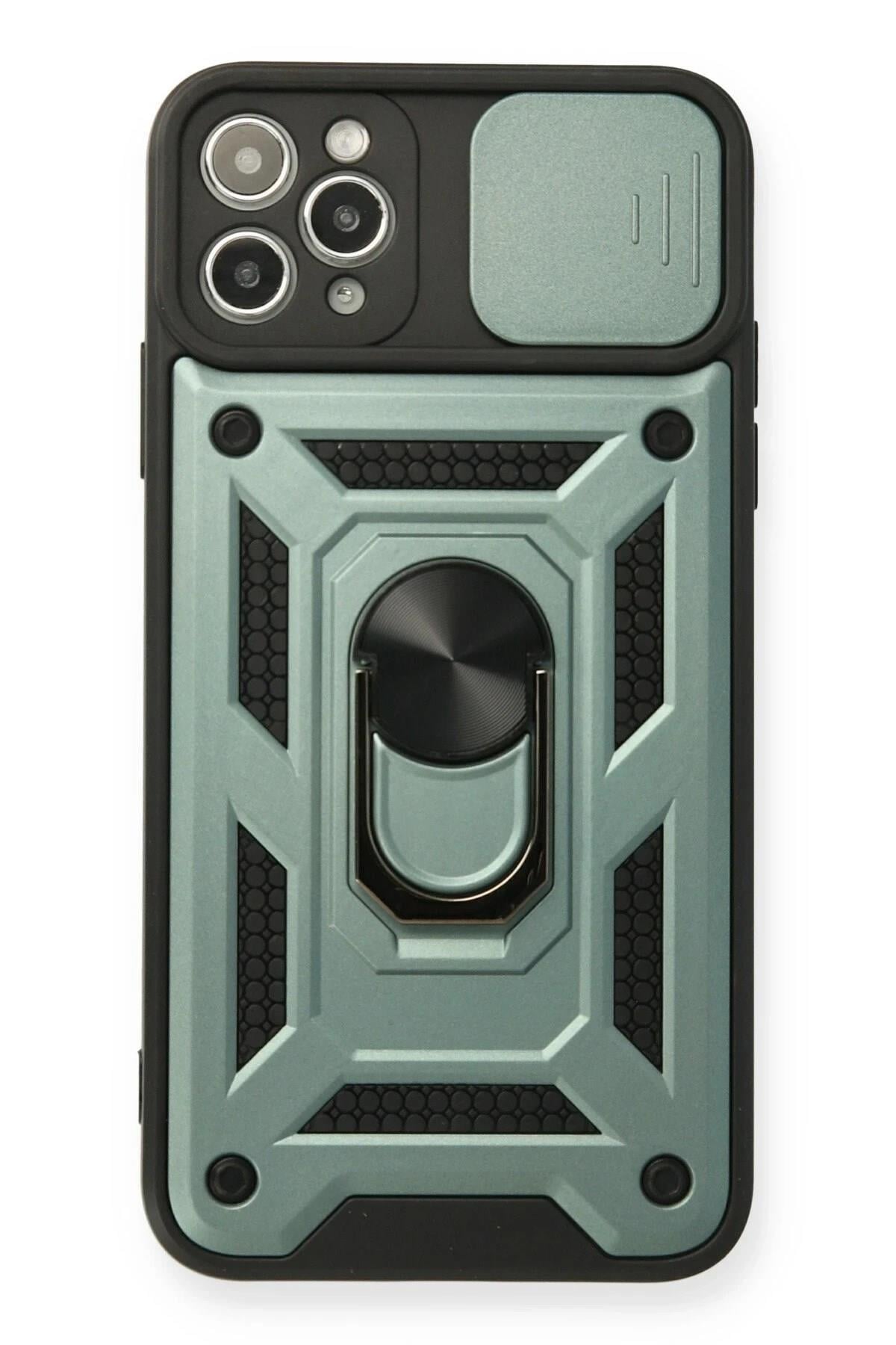 Mey İthalat®  iPhone 11 Pro Max Kılıf Pars Lens Yüzüklü Silikon - Yeşil