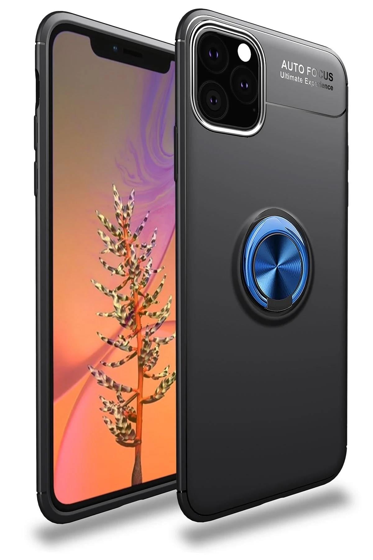 Mey İthalat®  iPhone 11 Pro Max Kılıf Range Yüzüklü Silikon - Siyah-Mavi