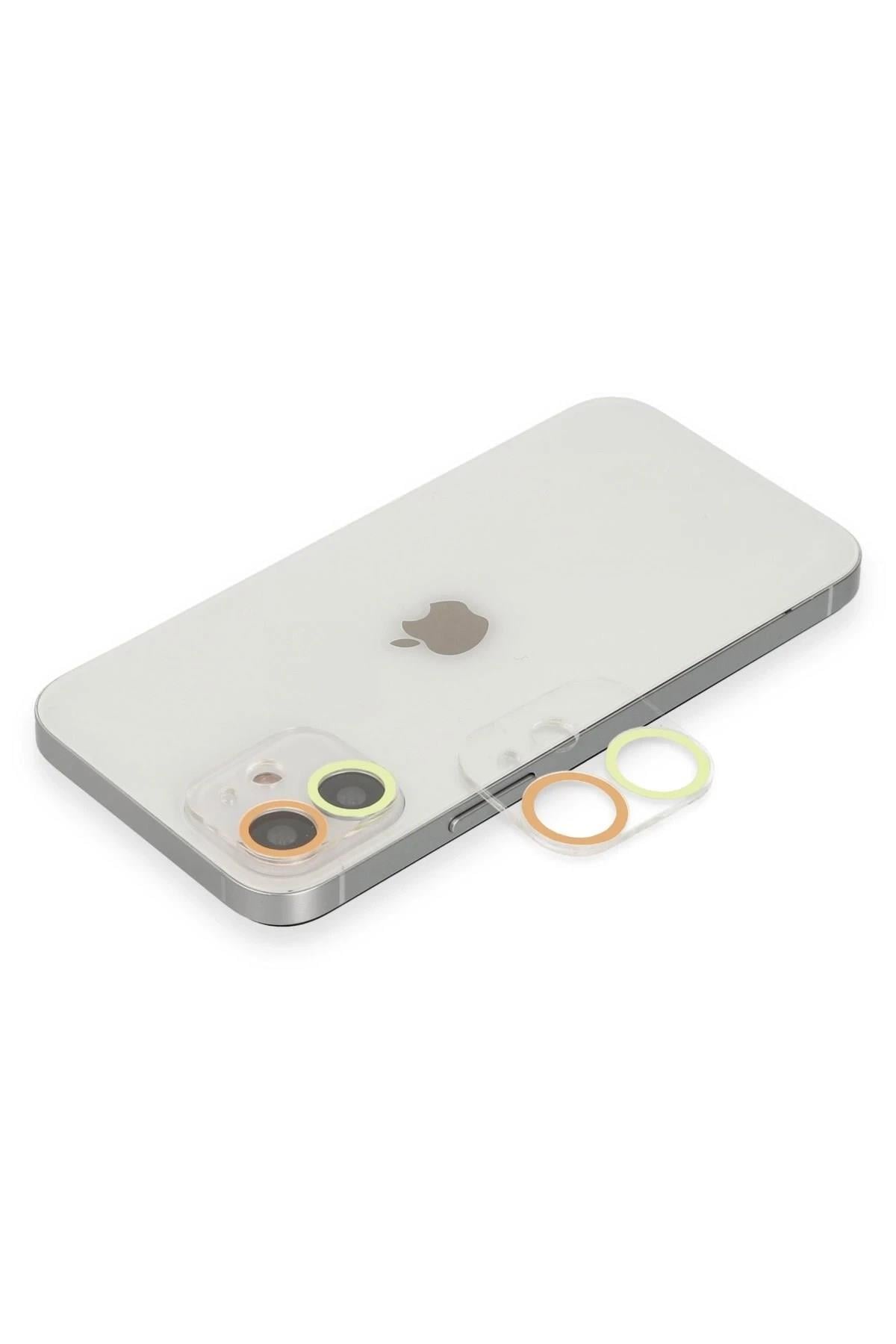 Mey İthalat®  iPhone 11 Renkli Kamera Lens Koruma Cam - Sarı-Turuncu