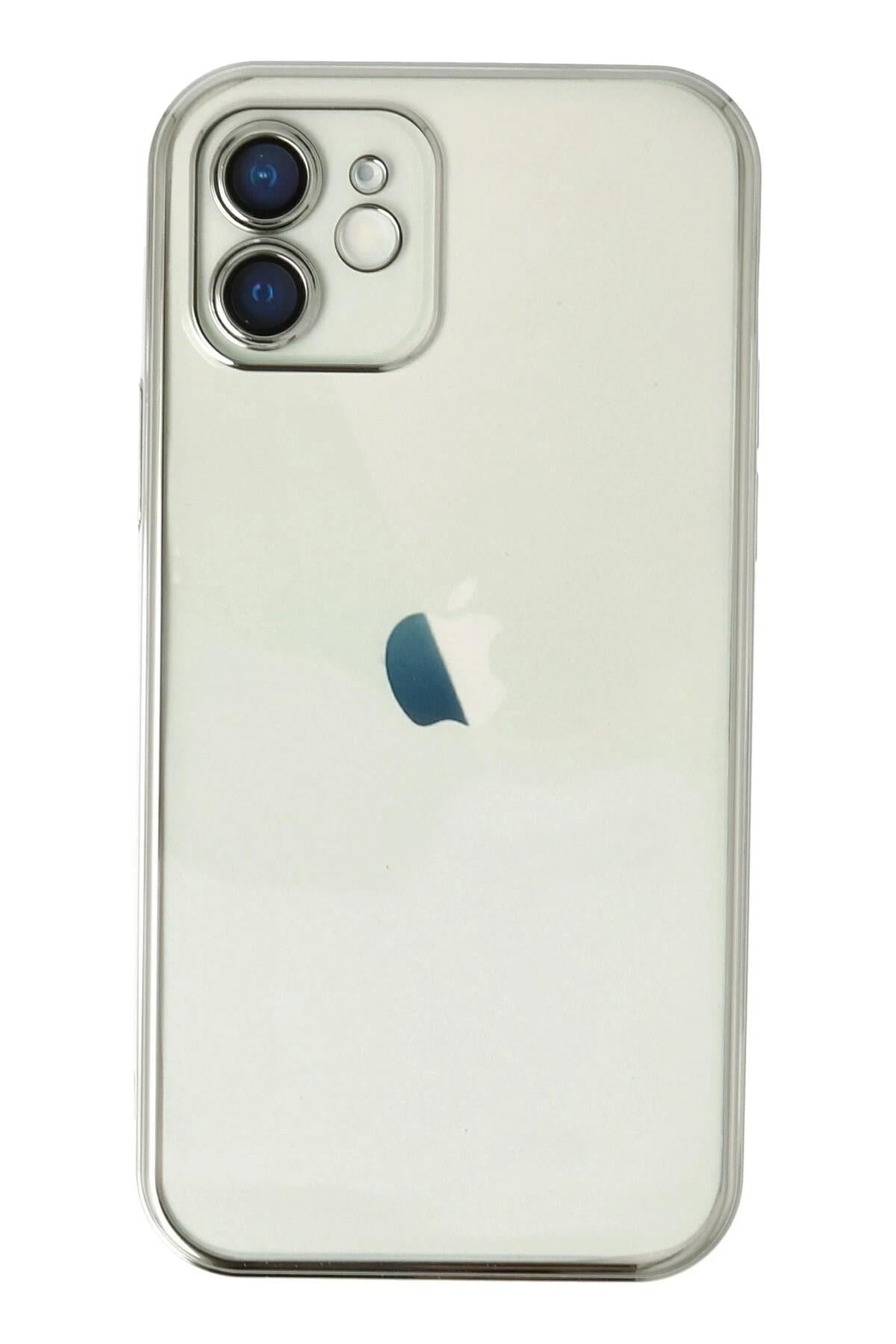 Mey İthalat®  iPhone 12 Kılıf  Lensli Silikon - Gümüş