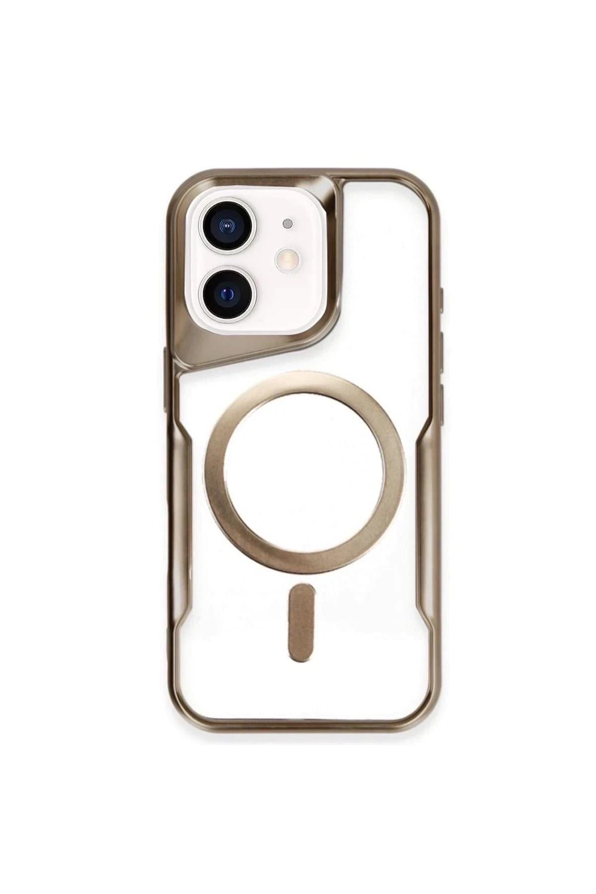 Mey İthalat®  iPhone 12 Kılıf Boyi Magsafe Silikon Kapak - Kahverengi