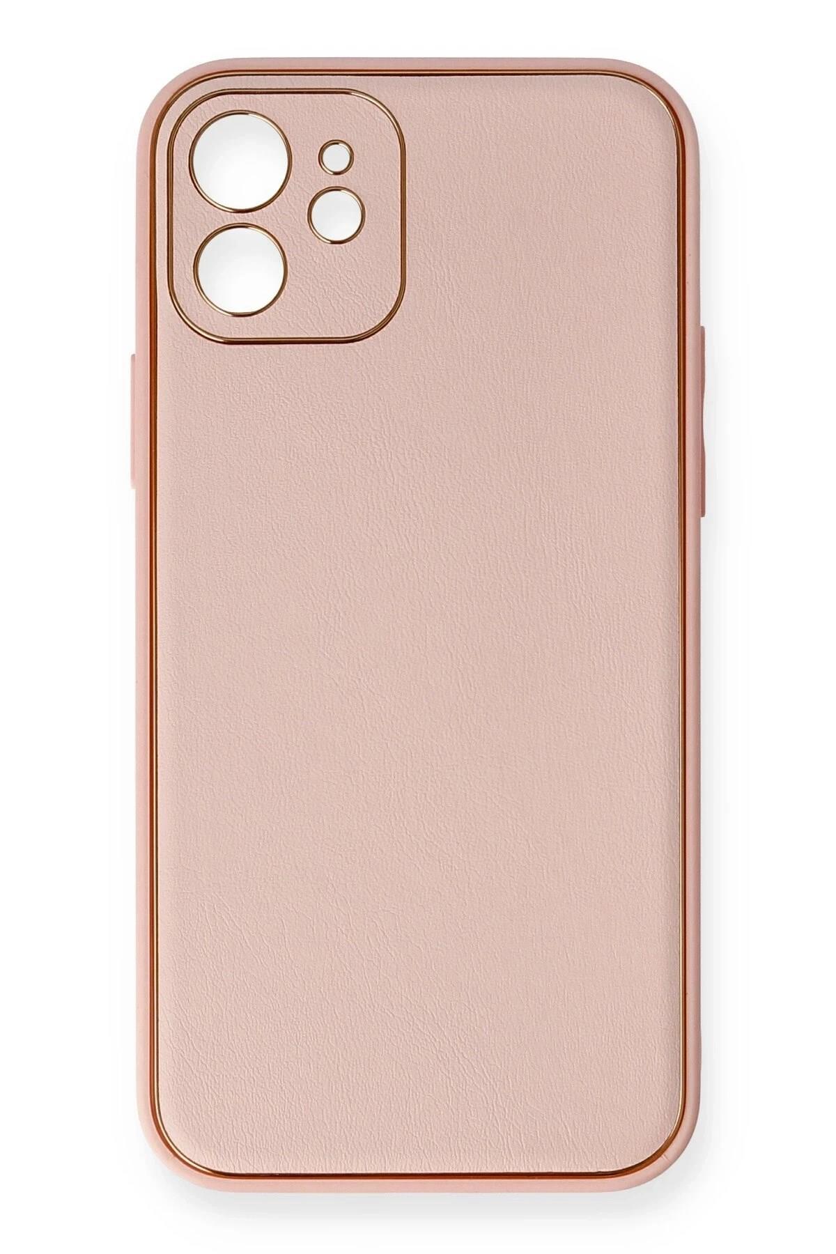 Mey İthalat®  iPhone 12 Kılıf Coco Deri Silikon Kapak - Pembe
