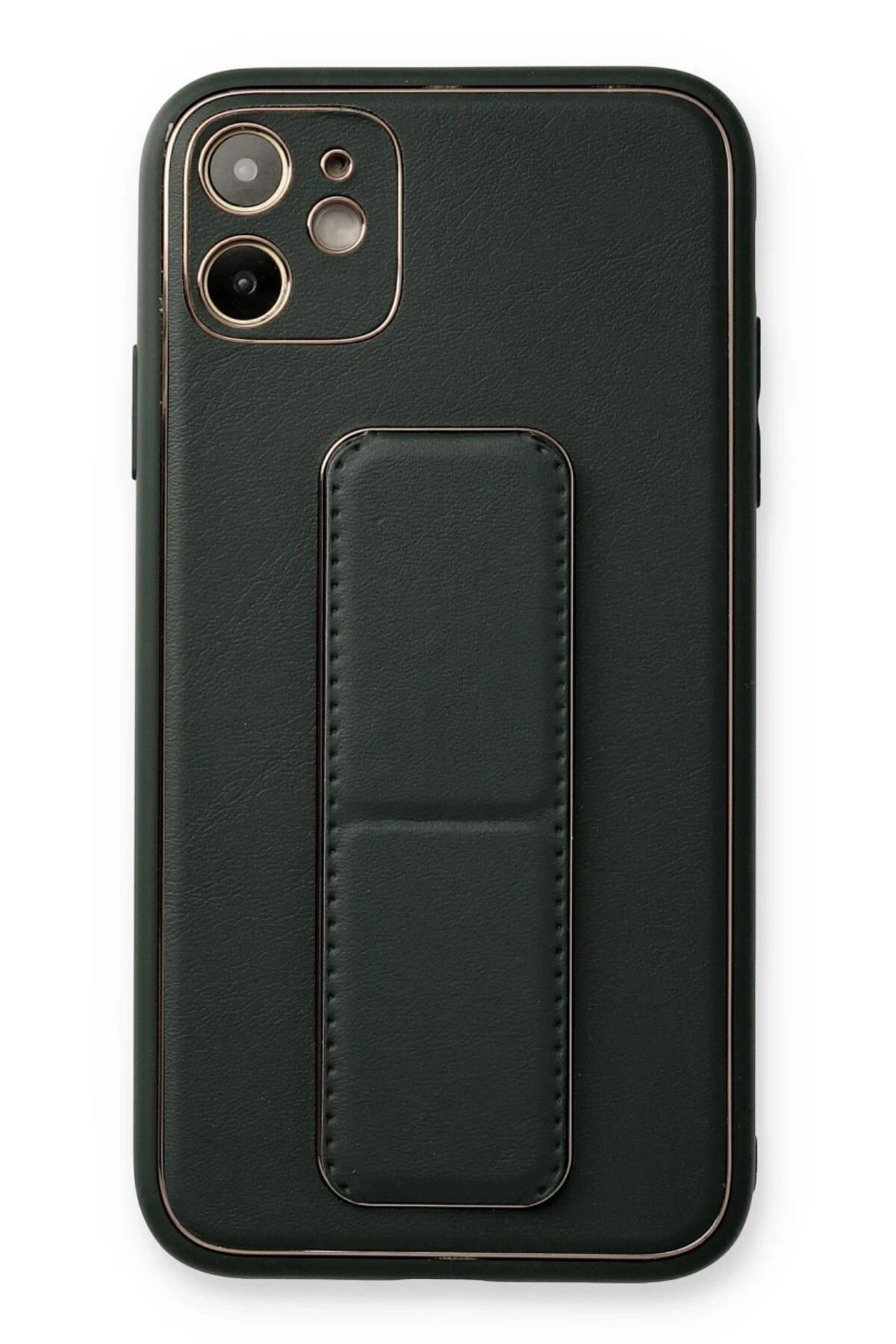 Mey İthalat®  iPhone 12 Kılıf Coco Deri Standlı Kapak - Füme