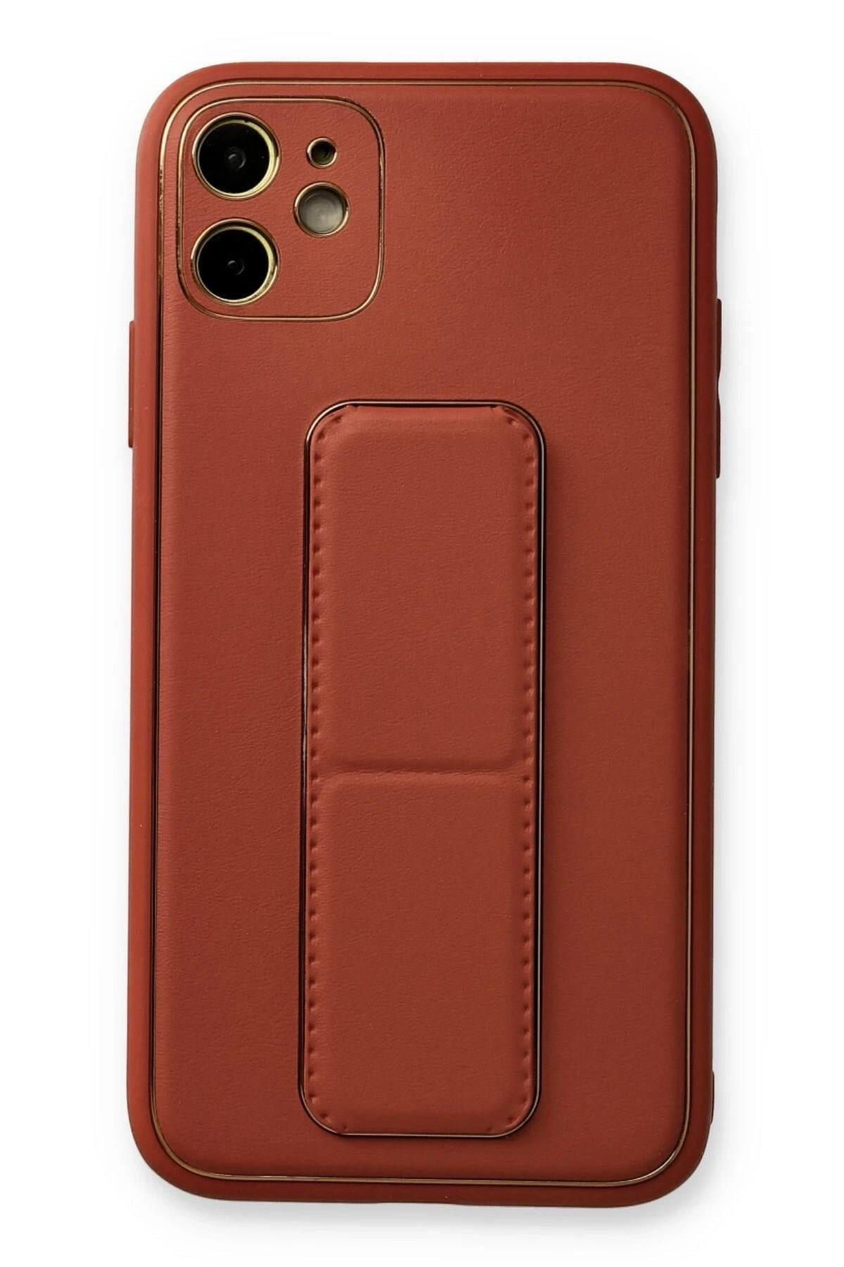 Mey İthalat®  iPhone 12 Kılıf Coco Deri Standlı Kapak - Fuşya