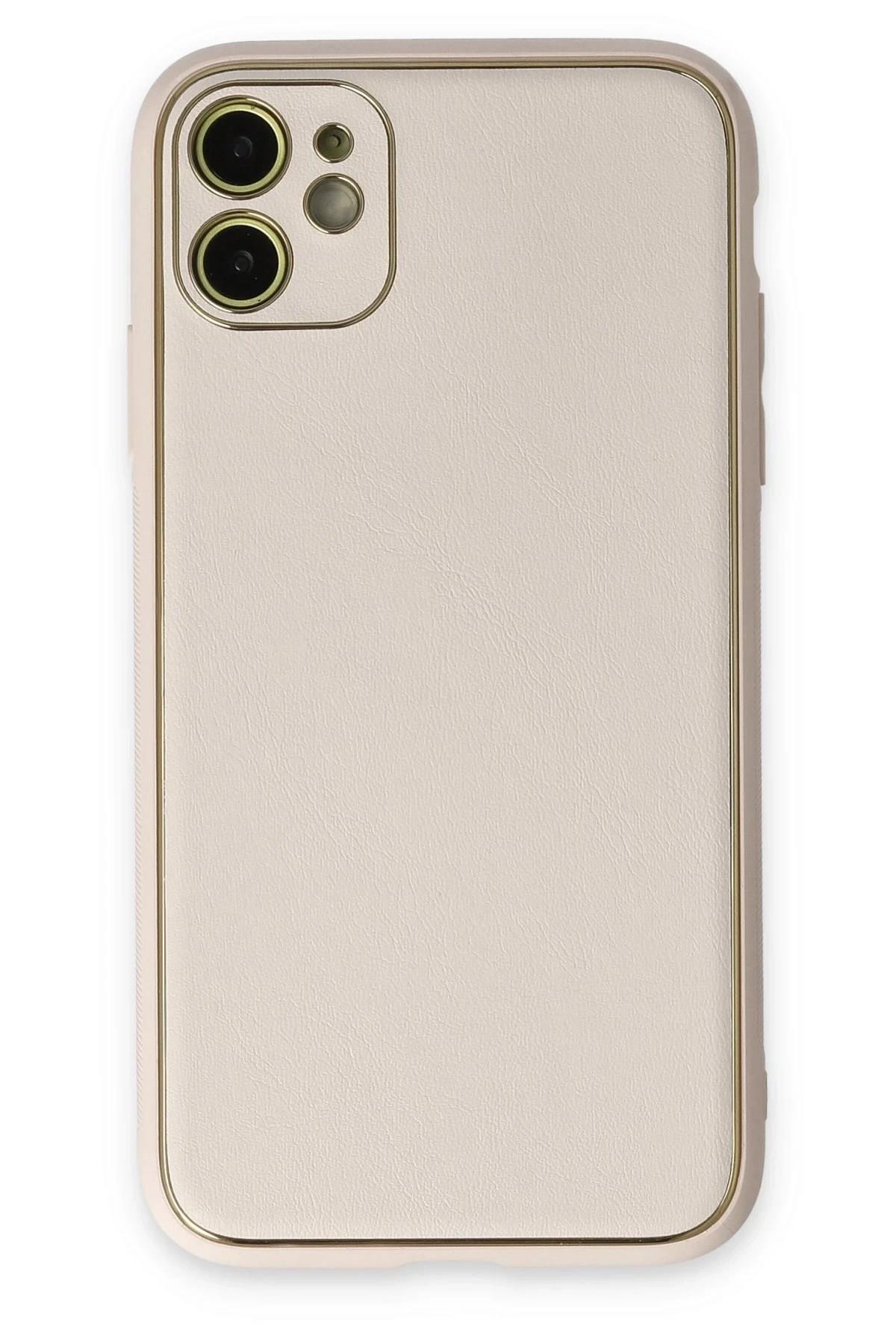 Mey İthalat®  iPhone 12 Kılıf Coco Deri Silikon Kapak - Beyaz