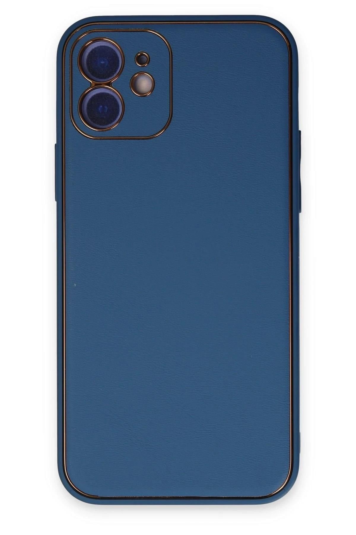 Mey İthalat®  iPhone 12 Kılıf Coco Deri Silikon Kapak - Açık Mavi