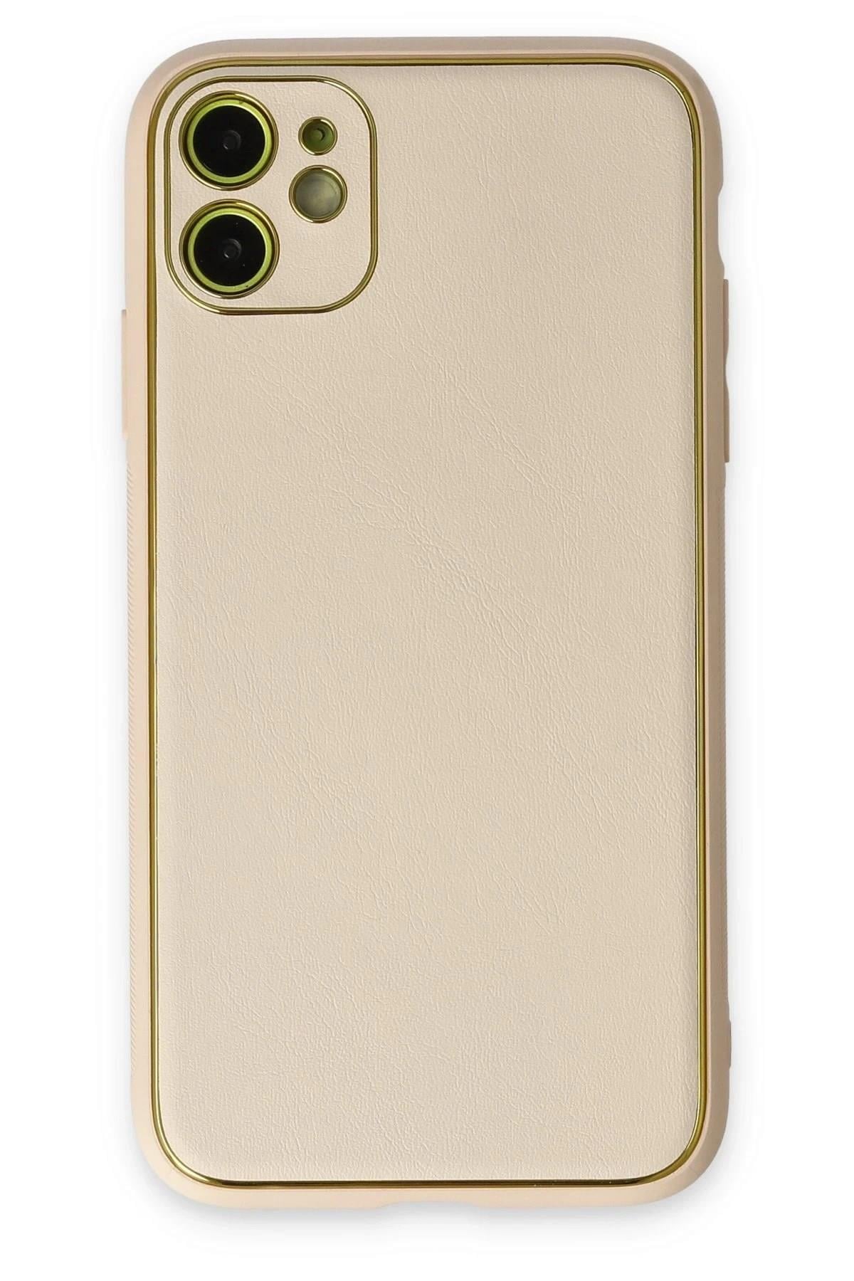 Mey İthalat®  iPhone 12 Kılıf Coco Deri Silikon Kapak - Gold