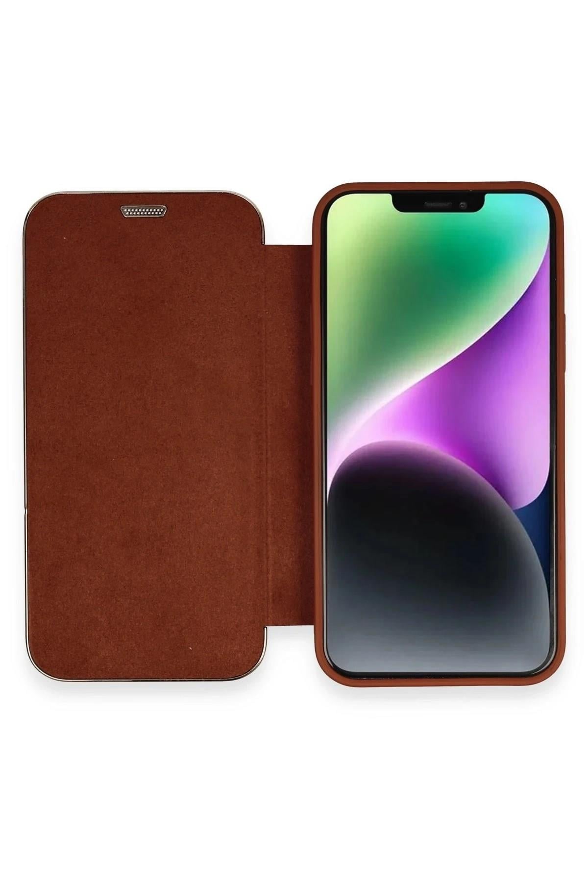 Mey İthalat®  iPhone 12 Kılıf Dolpin Kapaklı - Kahverengi