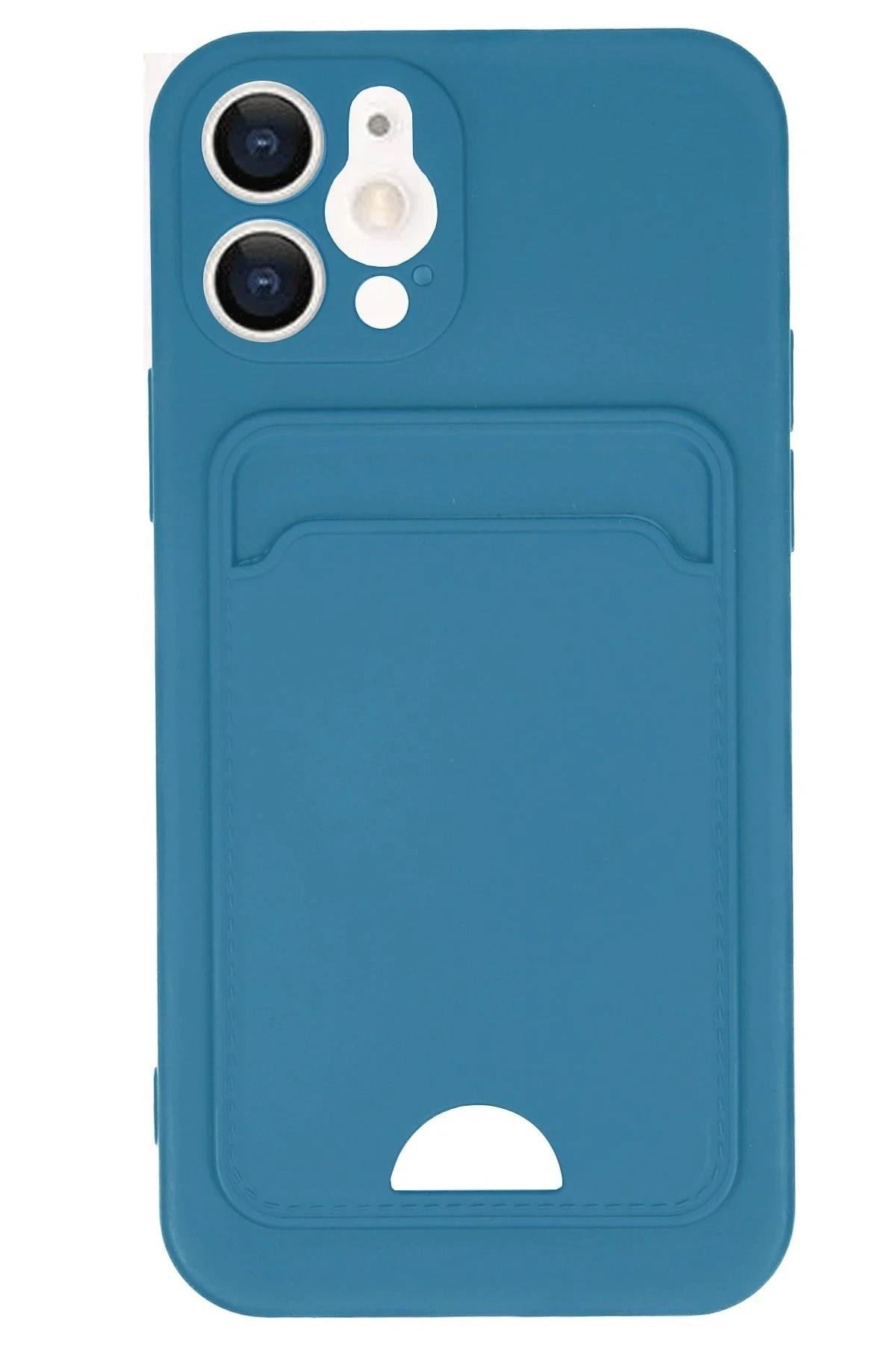 Mey İthalat®  iPhone 12 Kılıf Kelvin Kartvizitli Silikon - Mavi