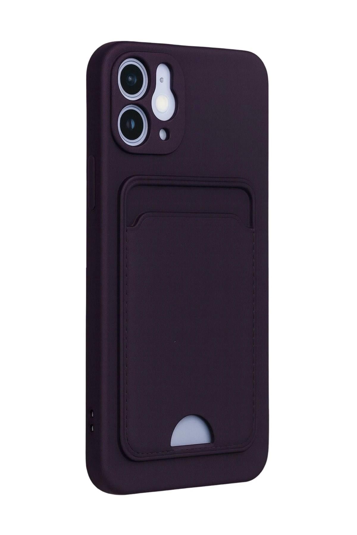 Mey İthalat®  iPhone 12 Kılıf Kelvin Kartvizitli Silikon - Derin Mor