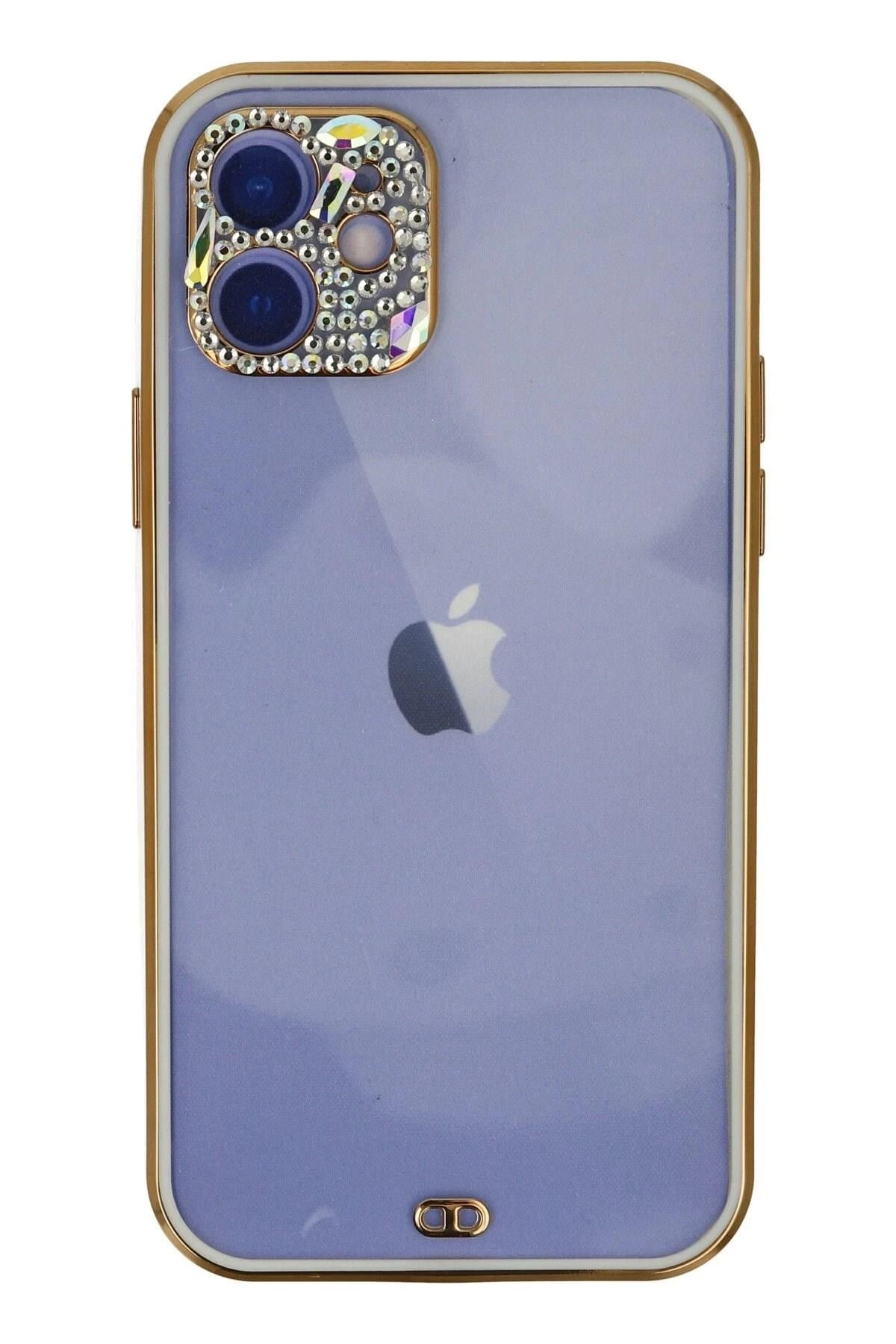 Mey İthalat®  iPhone 12 Kılıf Liva Taşlı Silikon - Beyaz