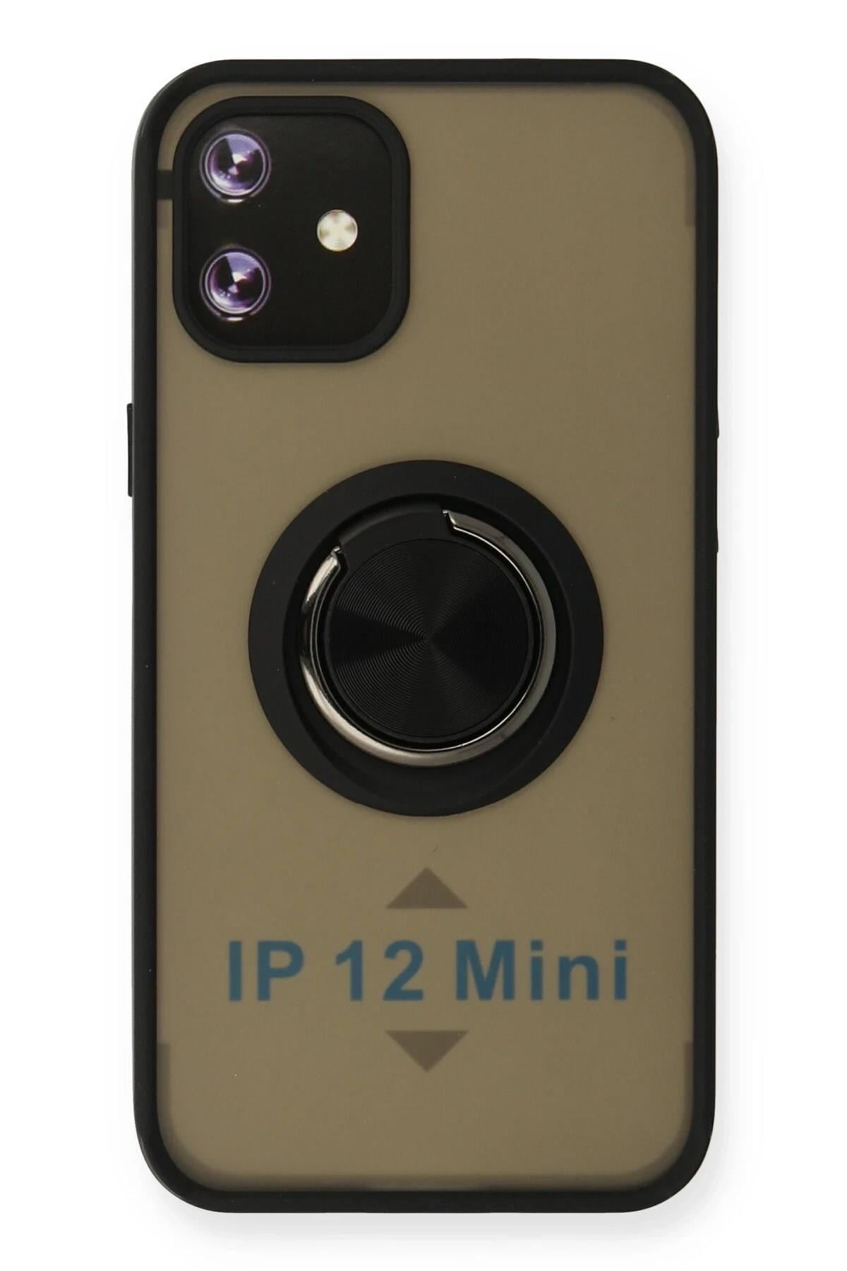 Mey İthalat®  iPhone 12 Kılıf Montreal Yüzüklü Silikon Kapak - Siyah