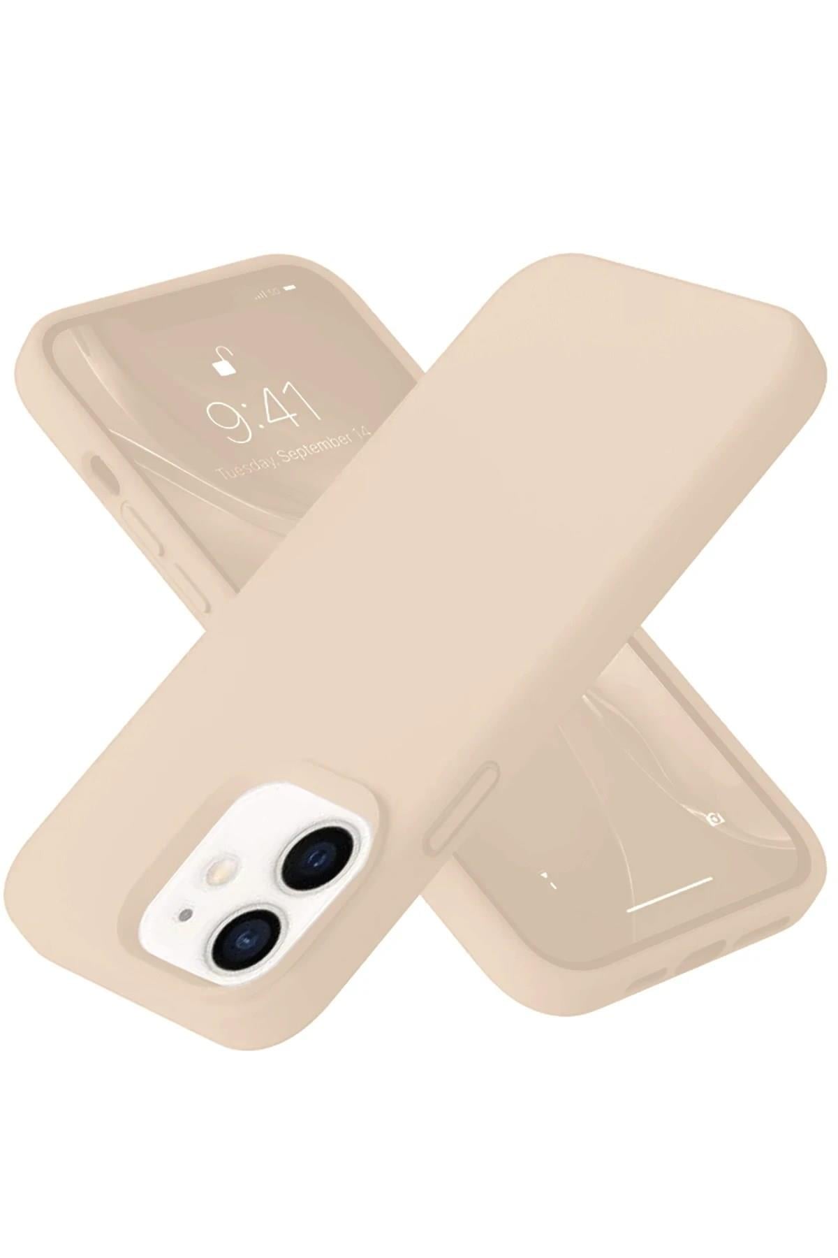 Mey İthalat®  iPhone 12 Kılıf Nano içi Kadife Silikon - Pudra