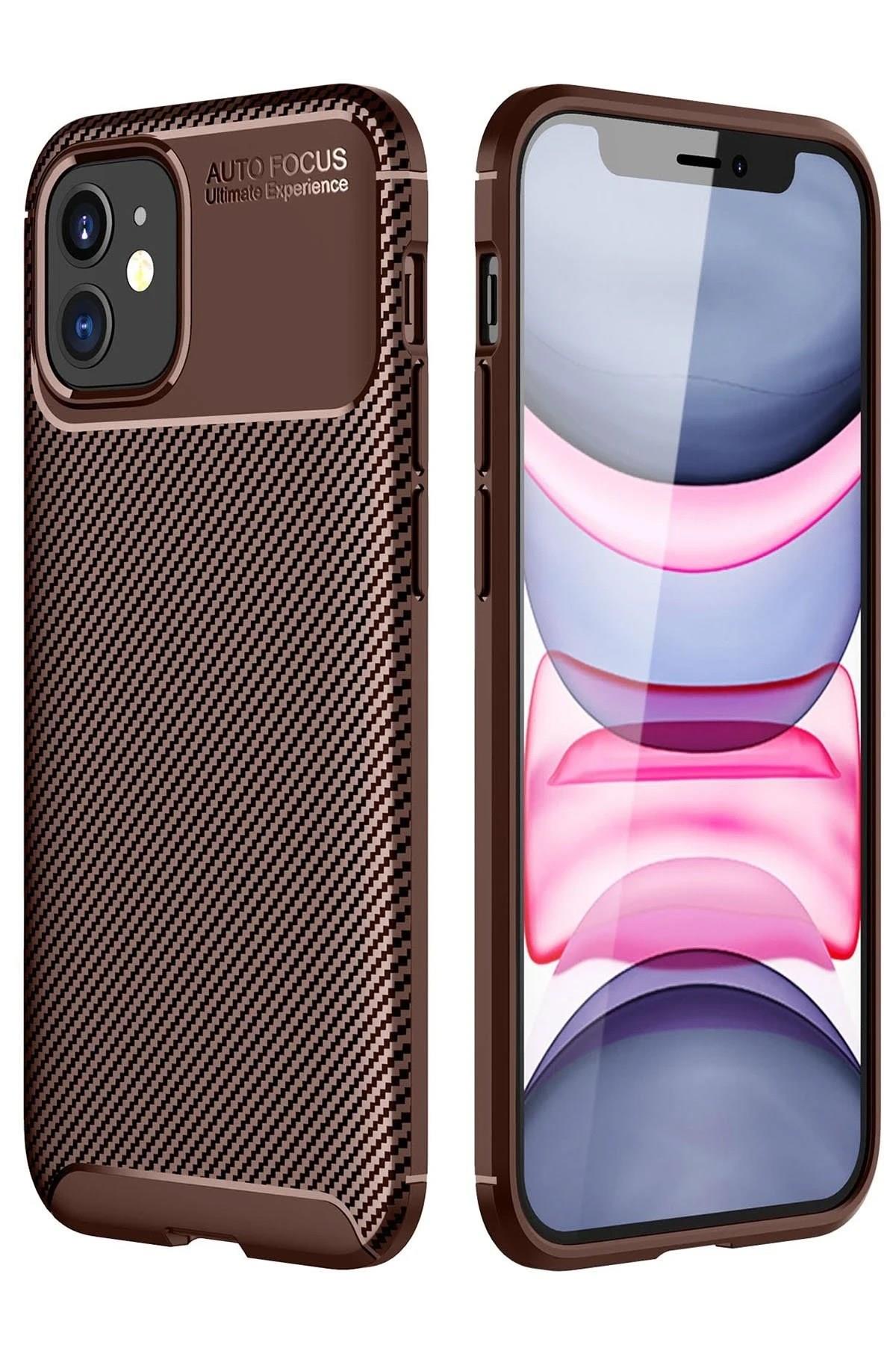 Mey İthalat®  iPhone 12 Mini Kılıf Auto Focus Karbon Kapak - Kahverengi