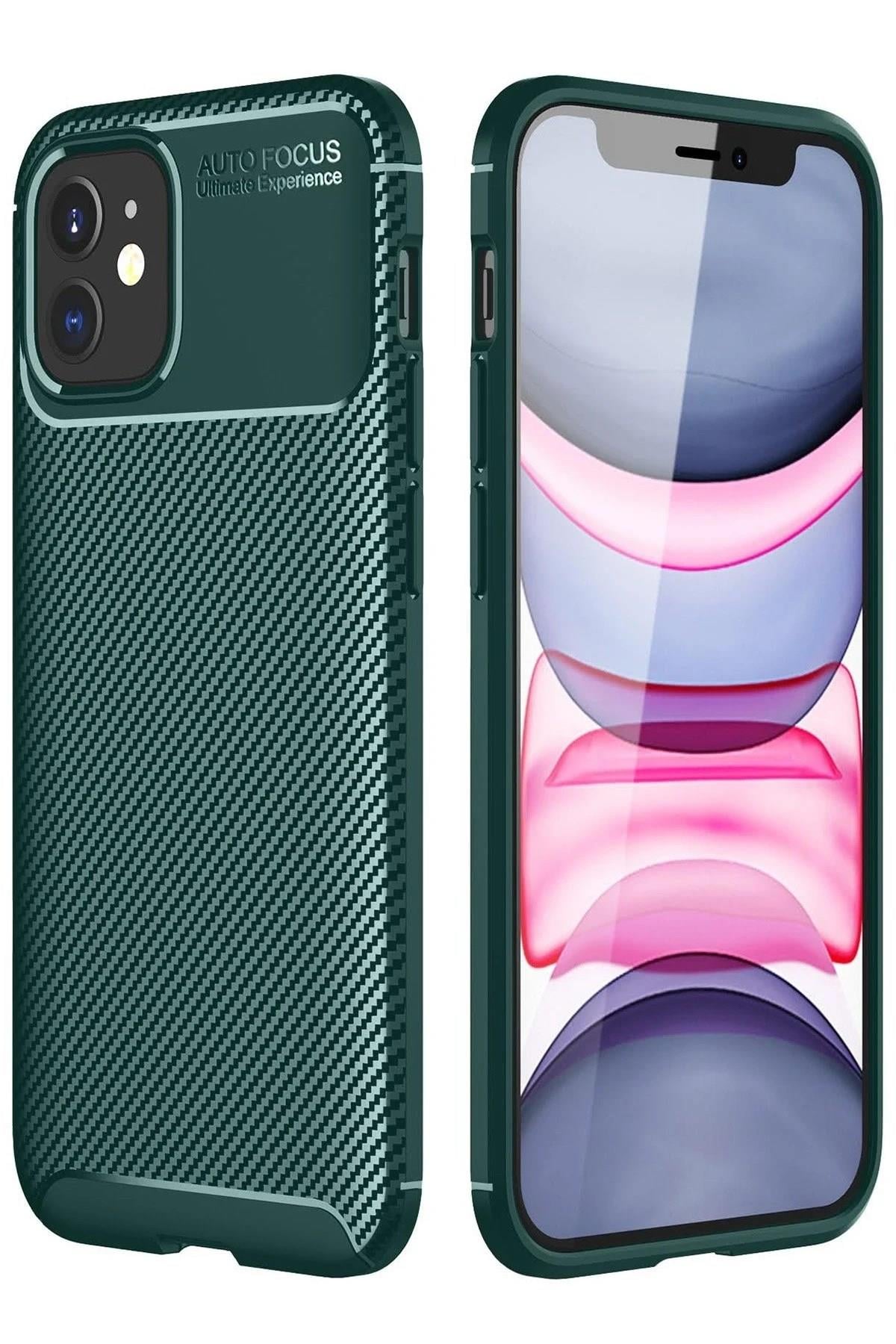 Mey İthalat®  iPhone 12 Mini Kılıf Auto Focus Karbon Kapak - Yeşil