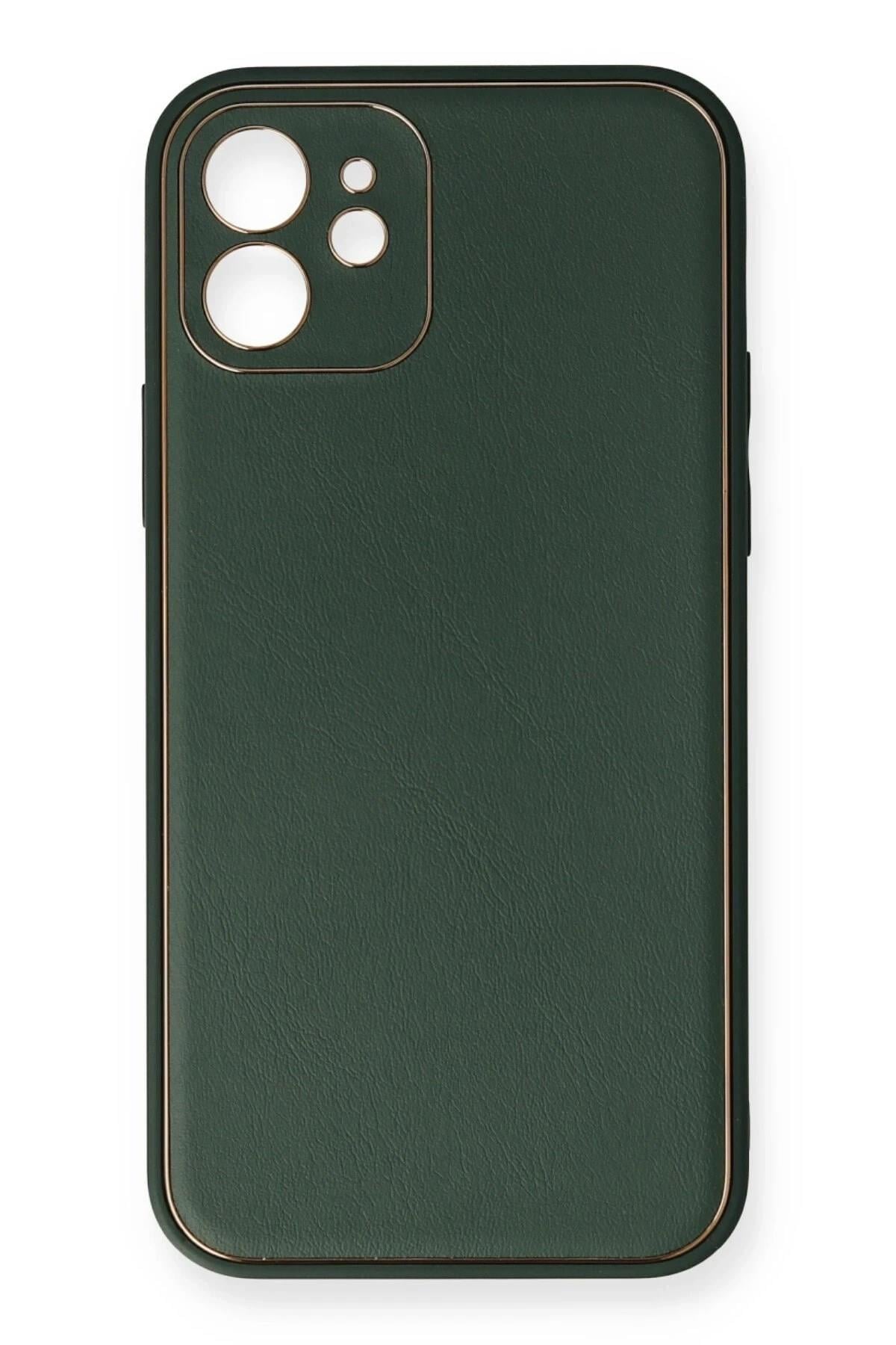 Mey İthalat®  iPhone 12 Mini Kılıf Coco Deri Silikon Kapak - Yeşil
