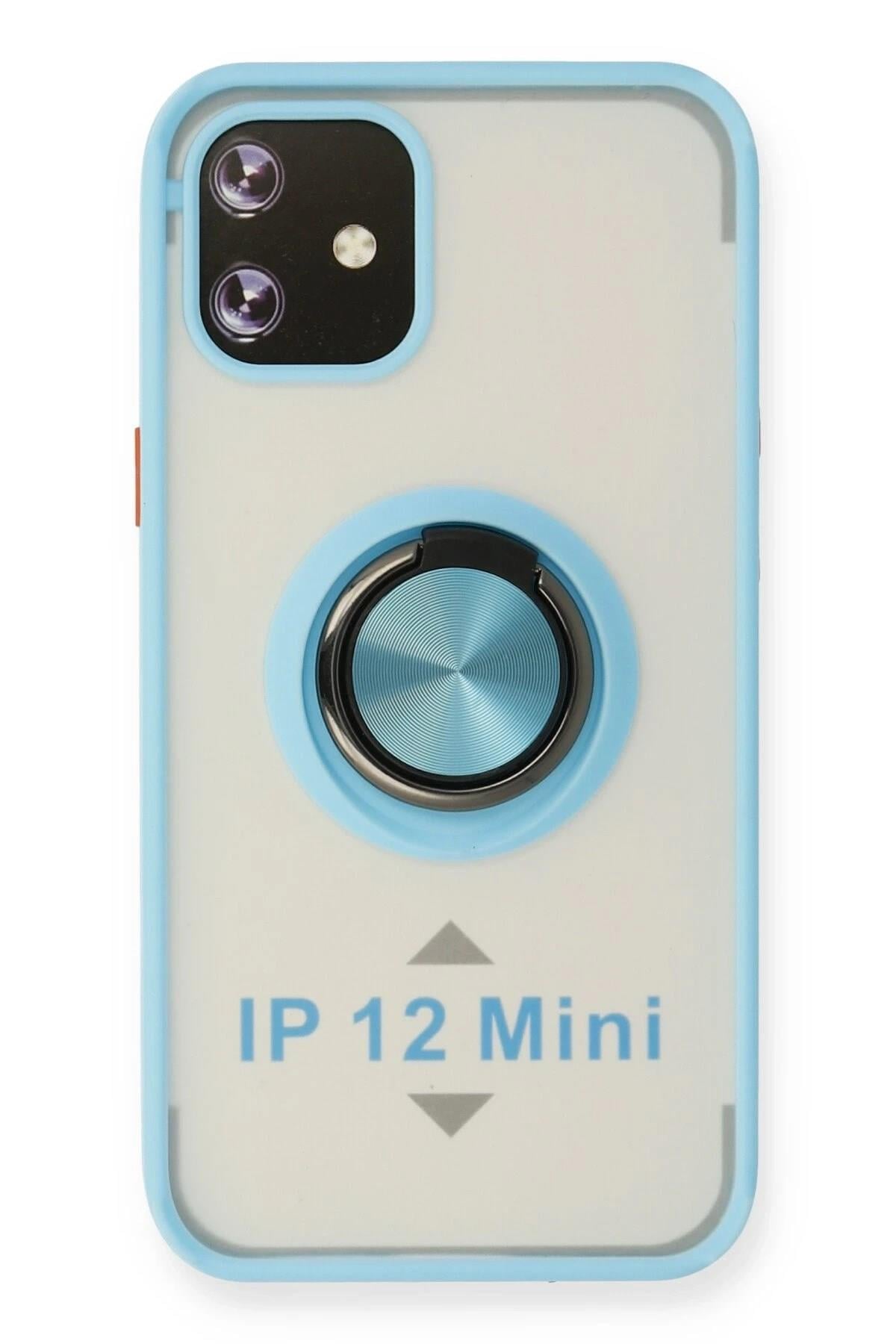 Mey İthalat®  iPhone 12 Mini Kılıf Montreal Yüzüklü Silikon Kapak - Buz Mavi