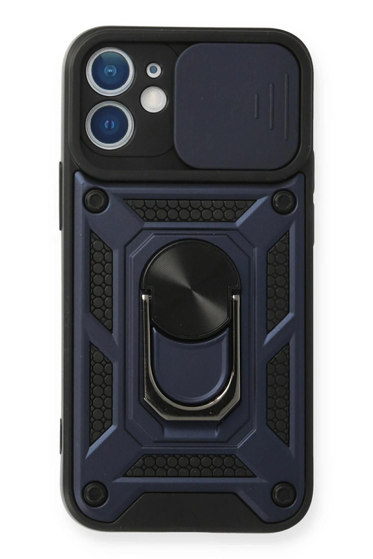 Mey İthalat®  iPhone 12 Mini Kılıf Pars Lens Yüzüklü Silikon - Lacivert