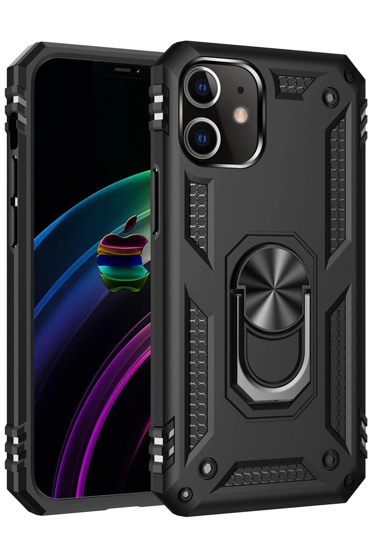 Mey İthalat®  iPhone 12 Mini Kılıf Sofya Yüzüklü Silikon Kapak - Siyah