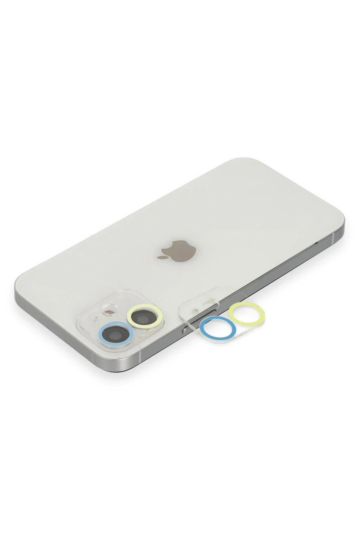 Mey İthalat®  iPhone 12 Mini Renkli Kamera Lens Koruma Cam - Sarı-Mavi