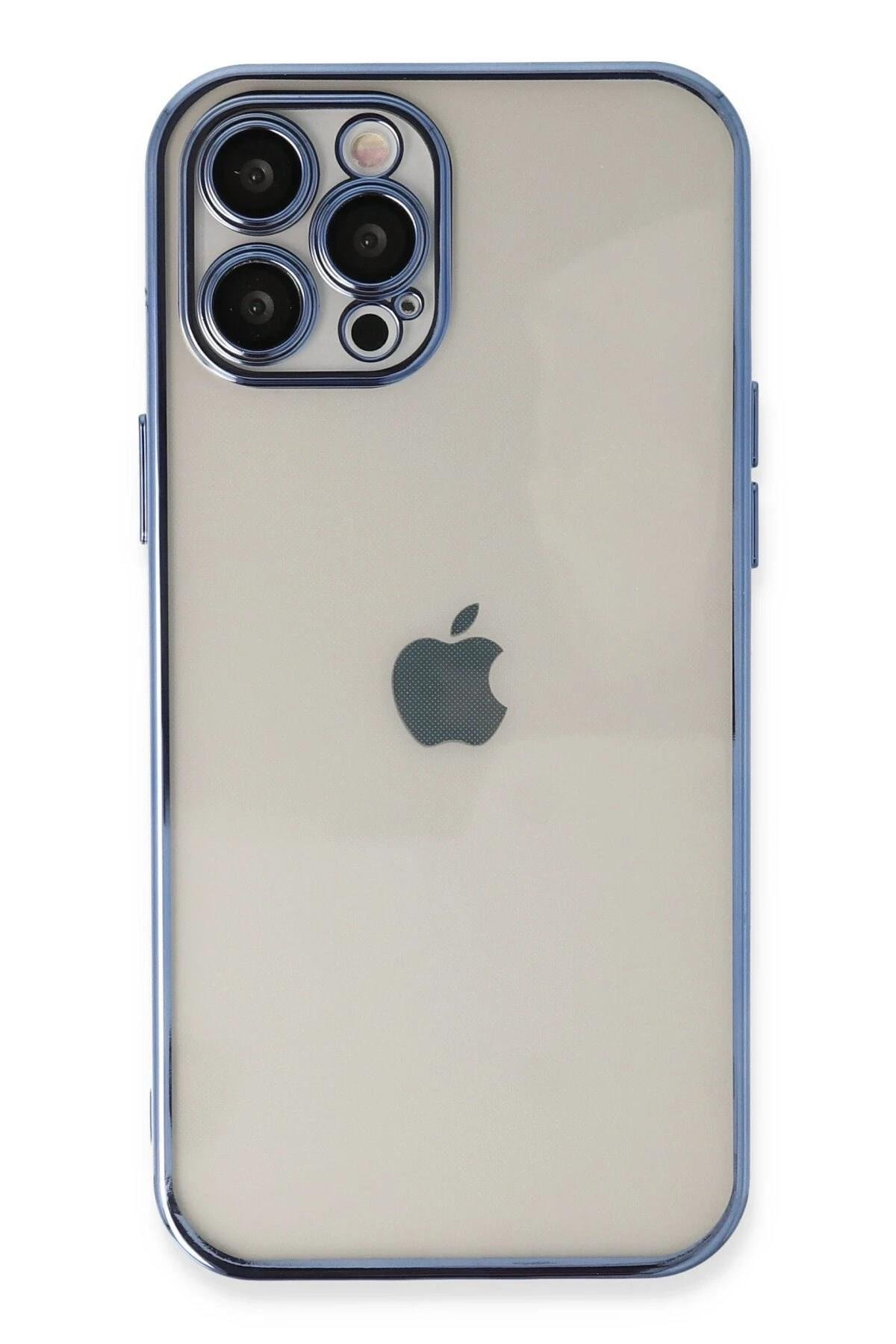 Mey İthalat®  iPhone 12 Pro Kılıf  Lensli Silikon - Açık Mavi