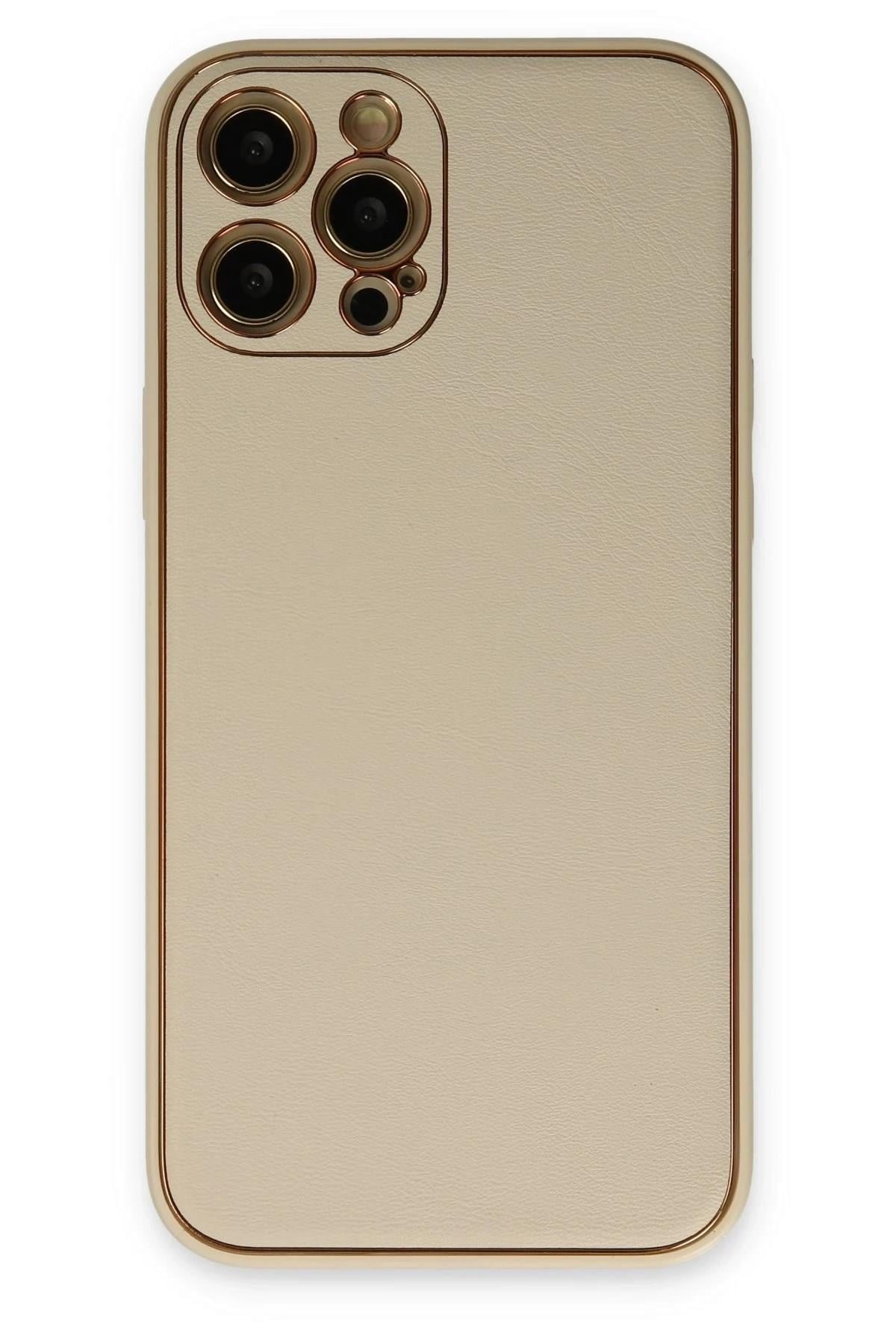 Mey İthalat®  iPhone 12 Pro Kılıf Coco Deri Silikon Kapak - Gold
