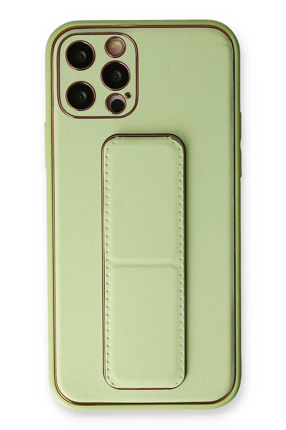Mey İthalat®  iPhone 12 Pro Kılıf Coco Deri Standlı Kapak - Su Yeşili