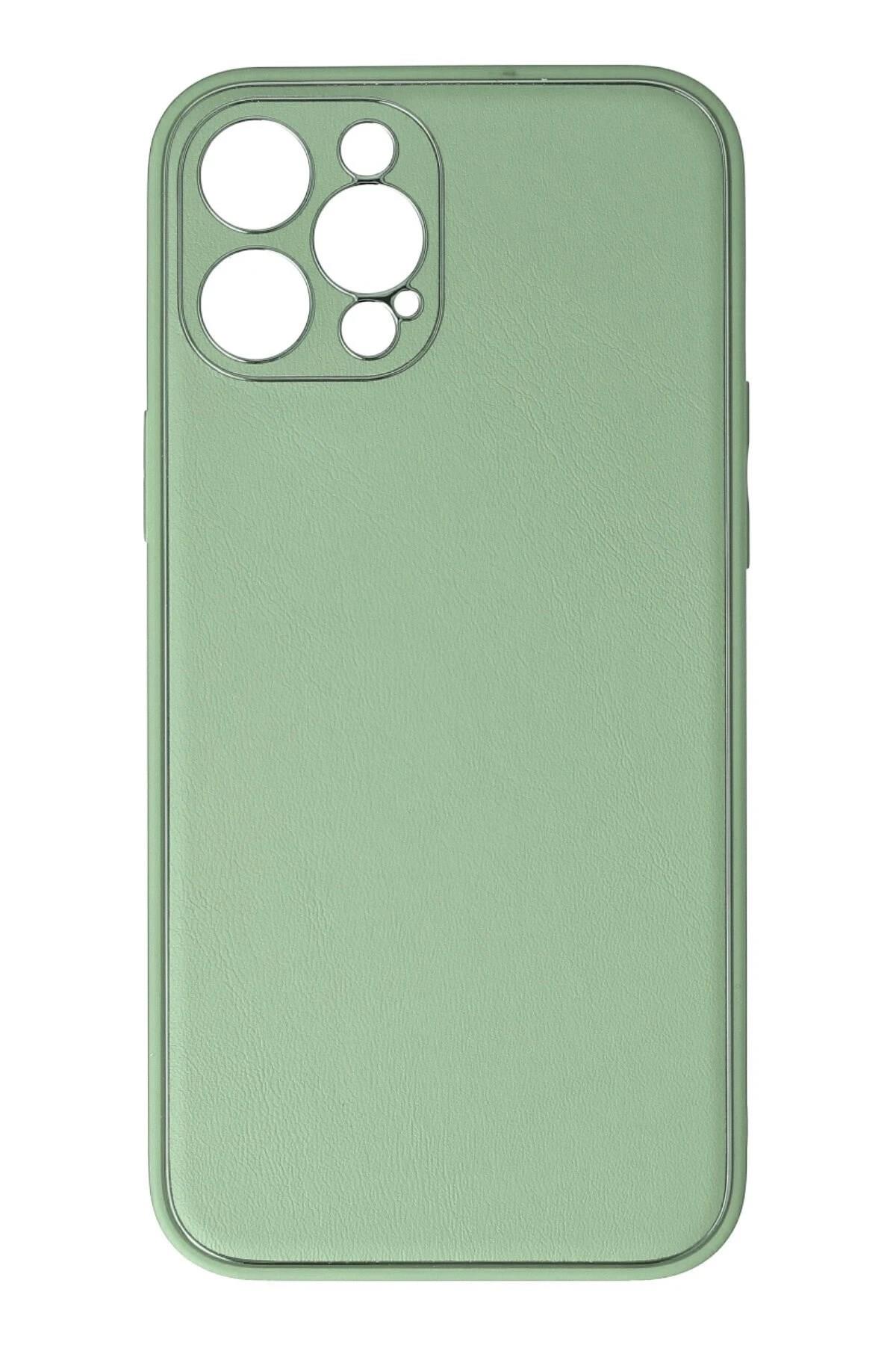 Mey İthalat®  iPhone 12 Pro Kılıf Coco Deri Silikon Kapak - Açık Yeşil