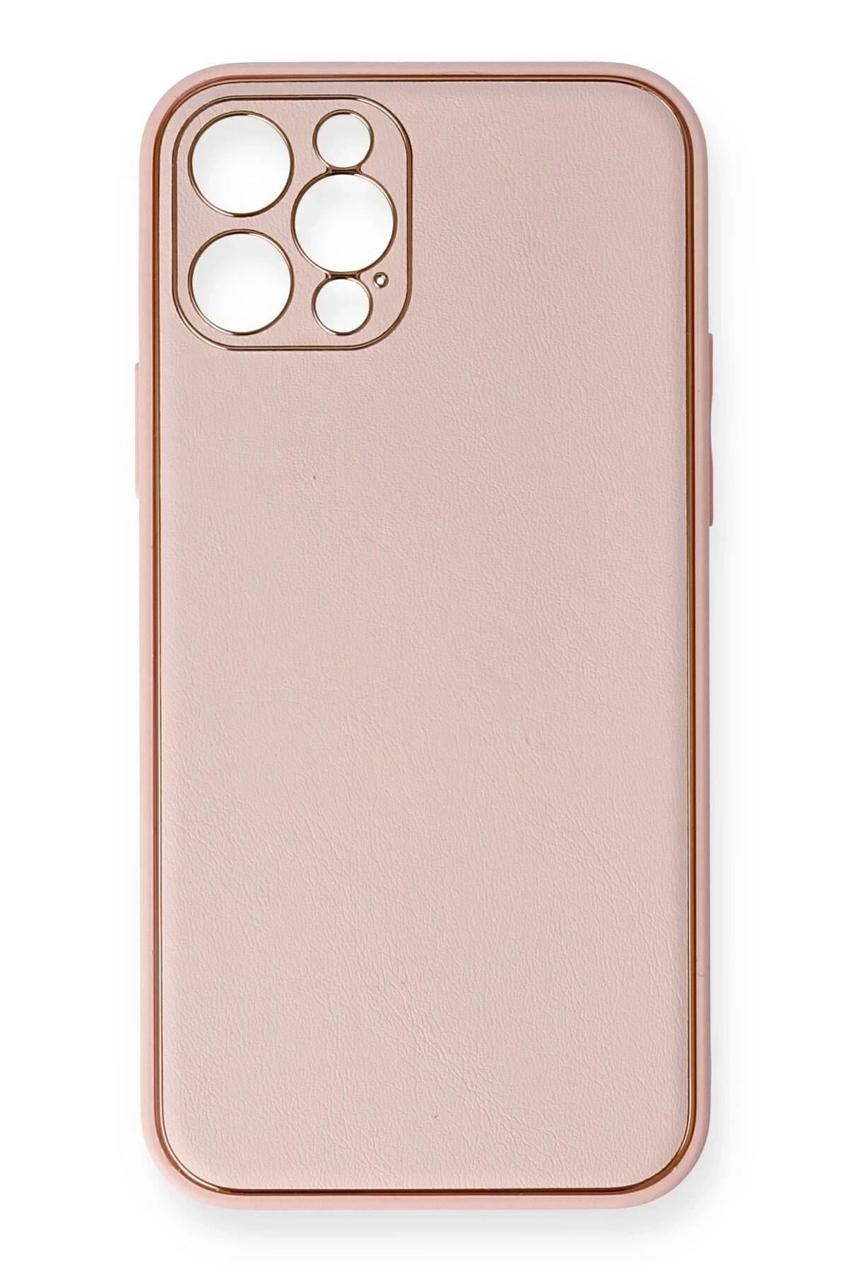 Mey İthalat®  iPhone 12 Pro Kılıf Coco Deri Silikon Kapak - Pembe