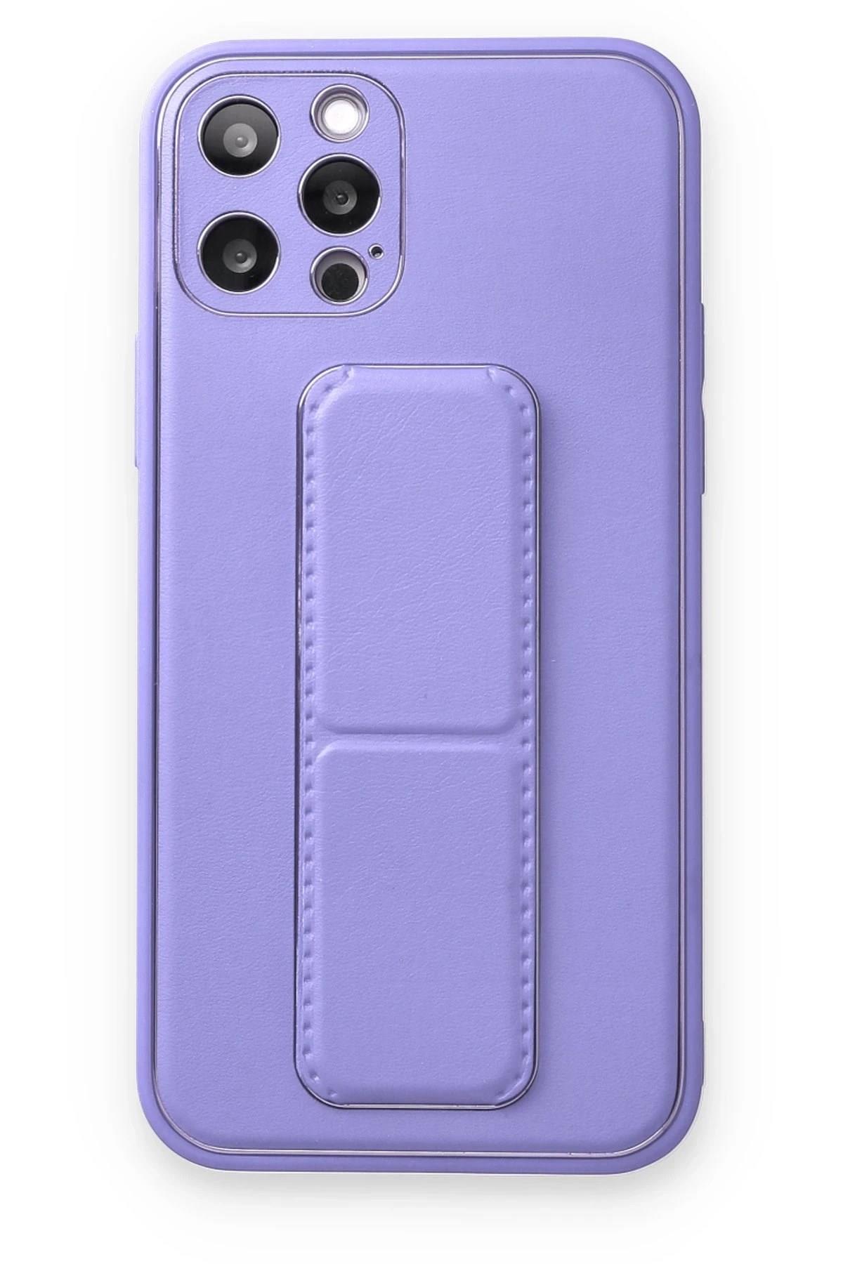 Mey İthalat®  iPhone 12 Pro Kılıf Coco Deri Standlı Kapak - Koyu Lila