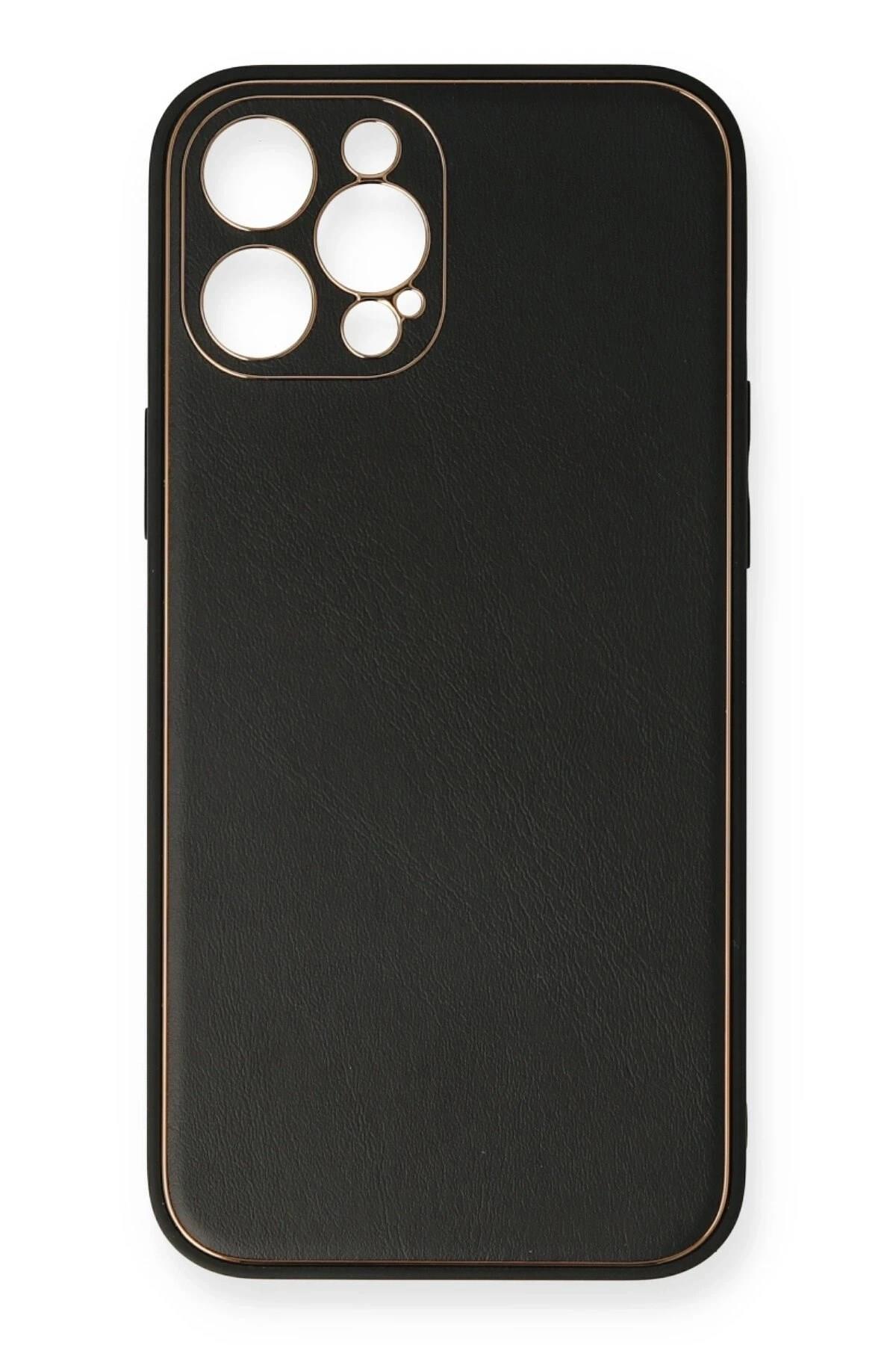 Mey İthalat®  iPhone 12 Pro Kılıf Coco Deri Silikon Kapak - Siyah