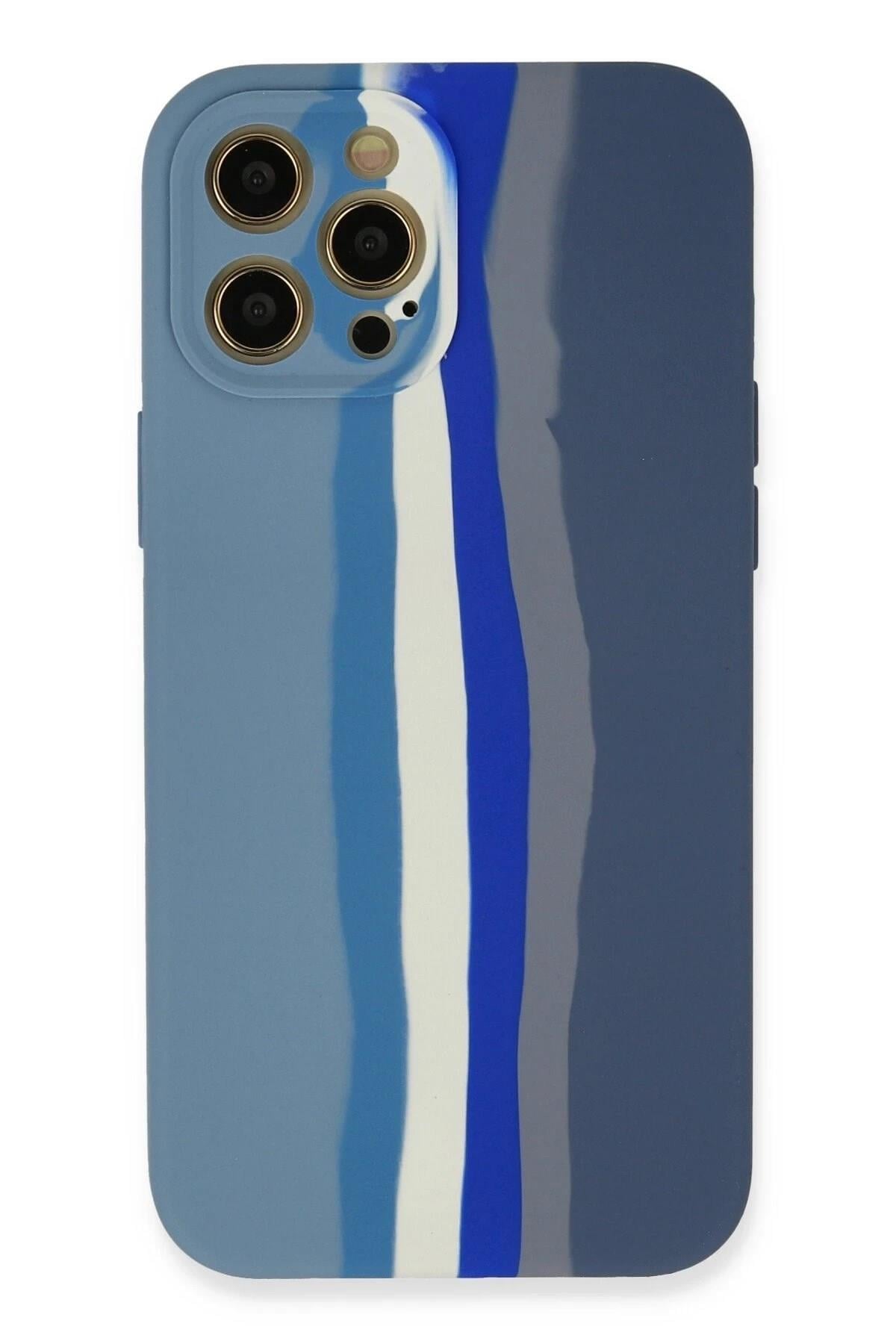 Mey İthalat®  iPhone 12 Pro Kılıf Ebruli Lansman Silikon - Mavi-Gri