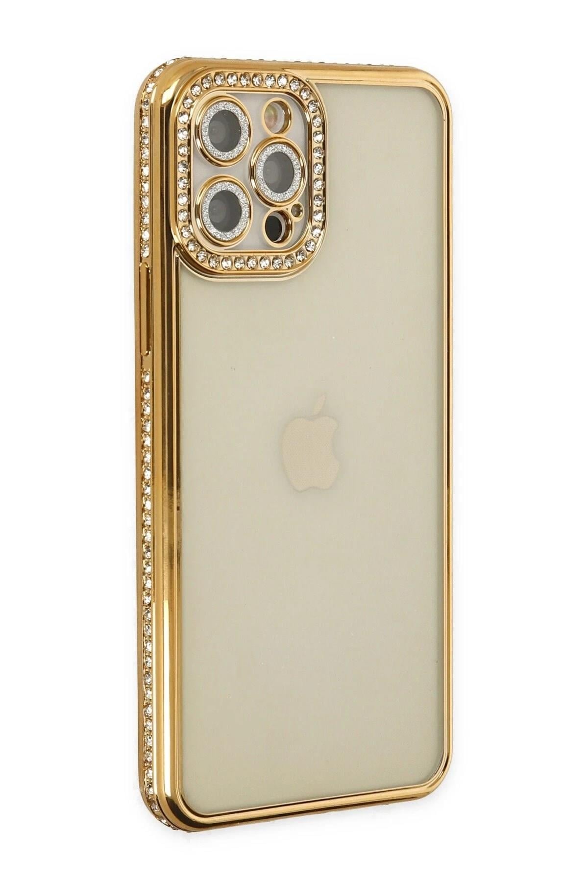 Mey İthalat®  iPhone 12 Pro Kılıf Joke Taşlı Silikon - Gold