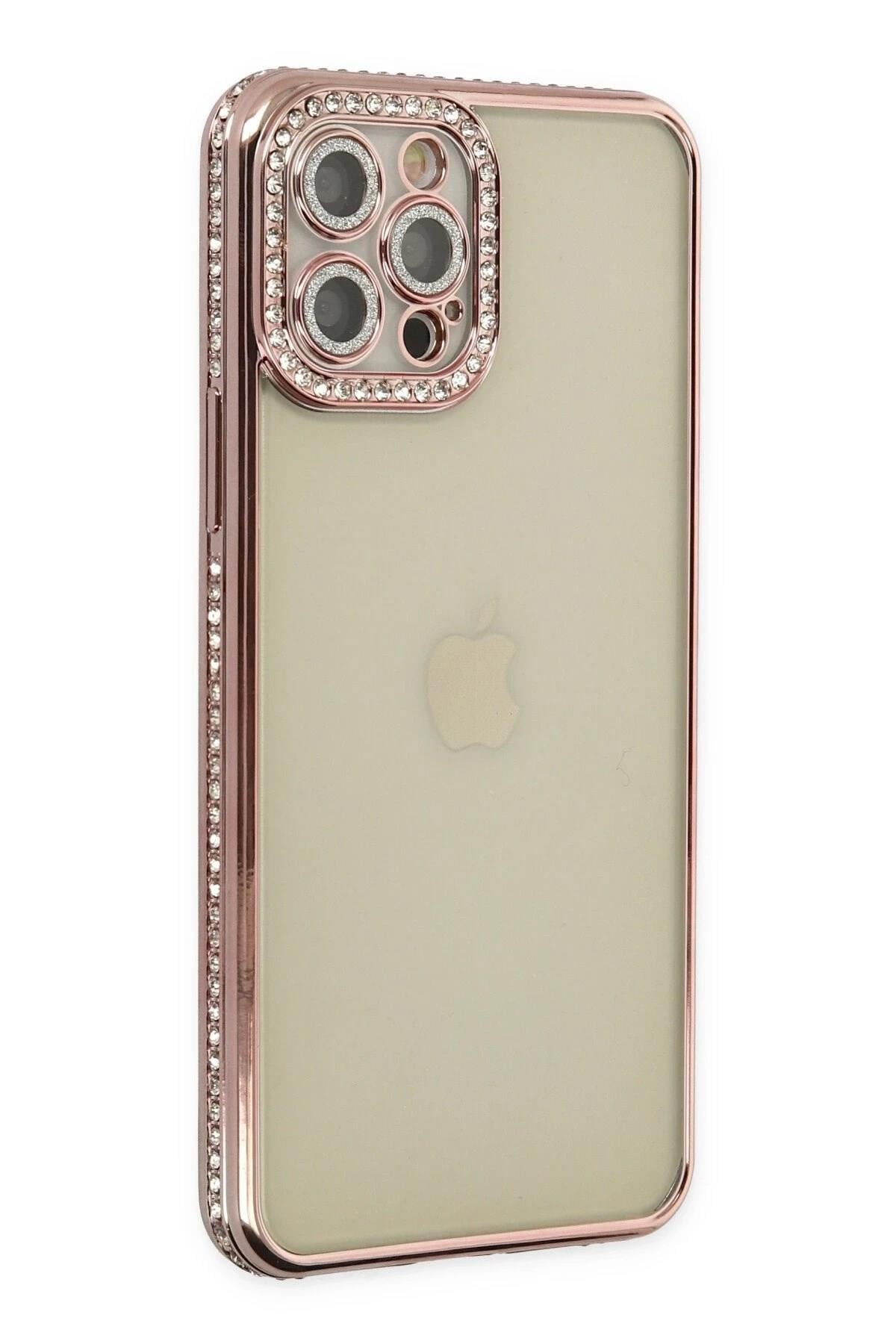 Mey İthalat®  iPhone 12 Pro Kılıf Joke Taşlı Silikon - Pembe