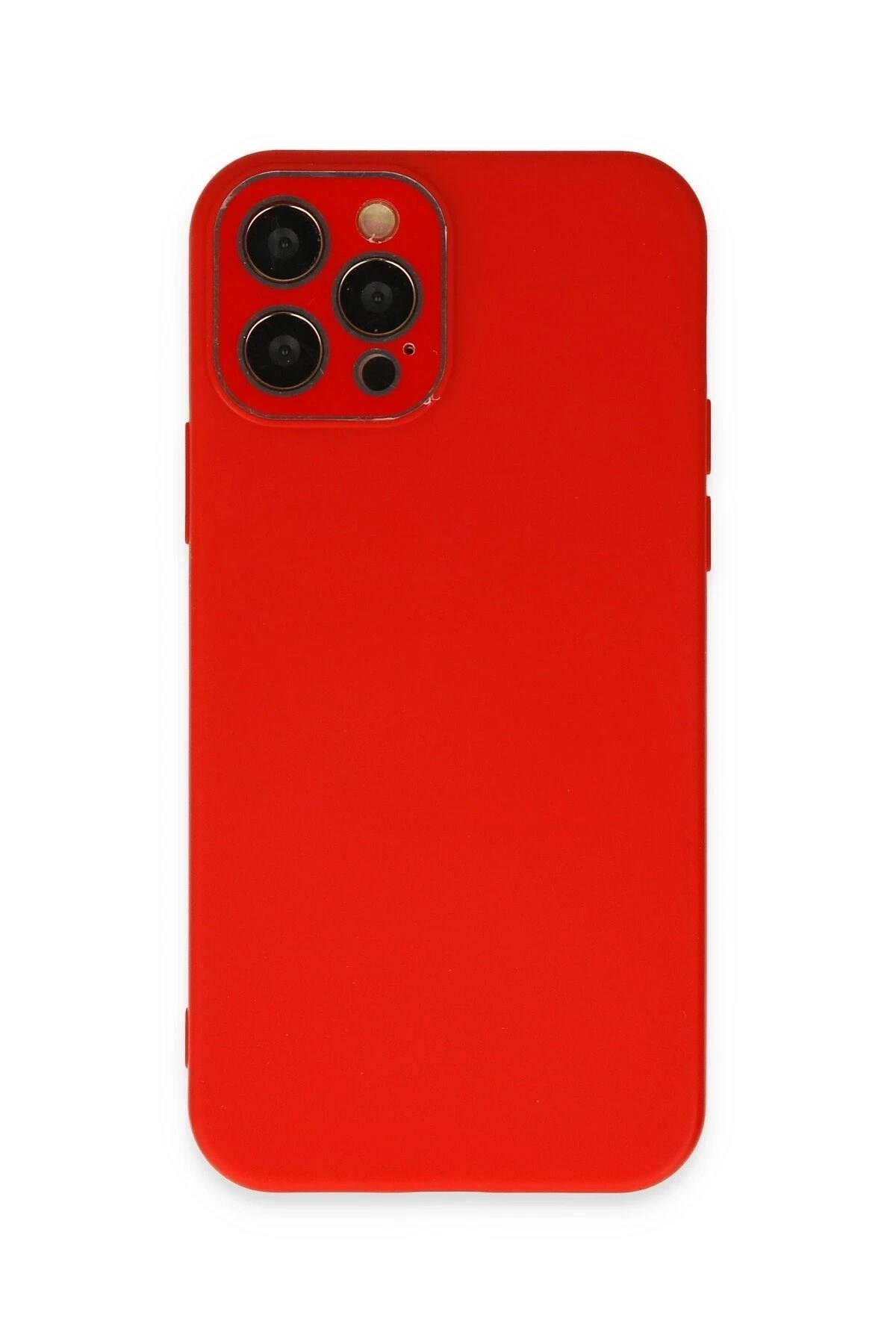 Mey İthalat®  iPhone 12 Pro Kılıf Lansman Glass Kapak - Kırmızı