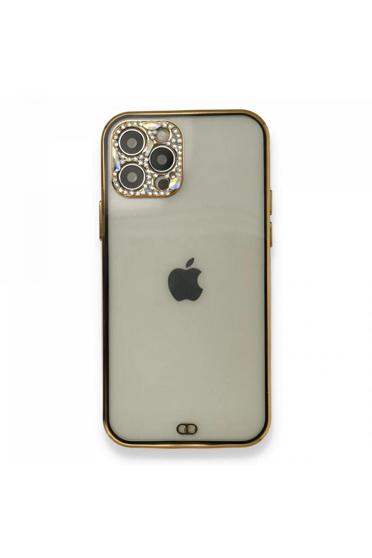 Mey İthalat®  iPhone 12 Pro Kılıf Liva Taşlı Silikon - Siyah
