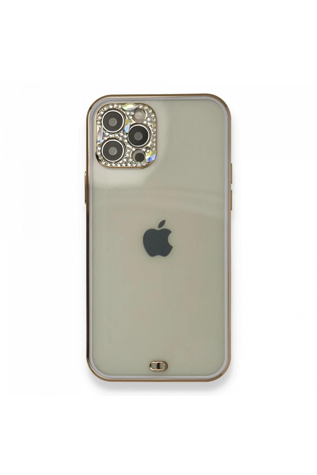 Mey İthalat®  iPhone 12 Pro Kılıf Liva Taşlı Silikon - Mor