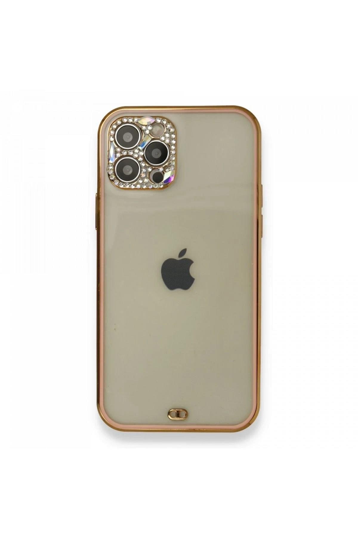 Mey İthalat®  iPhone 12 Pro Kılıf Liva Taşlı Silikon - Pembe