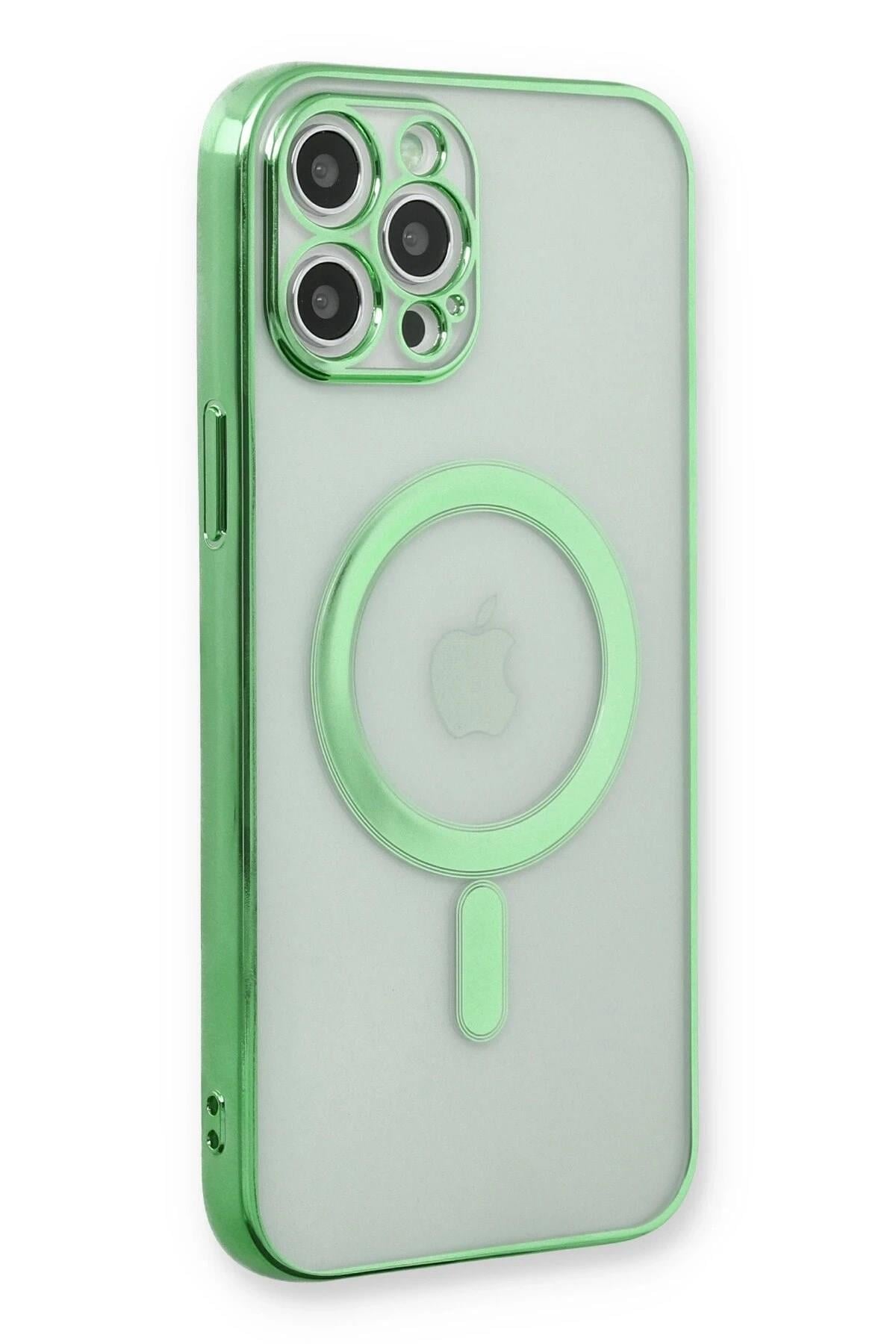 Mey İthalat®  iPhone 12 Pro Kılıf Magneticsafe Lazer Silikon - Haki Yeşil