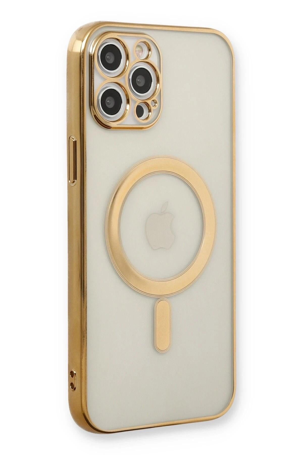 Mey İthalat®  iPhone 12 Pro Kılıf Magneticsafe Lazer Silikon - Gold