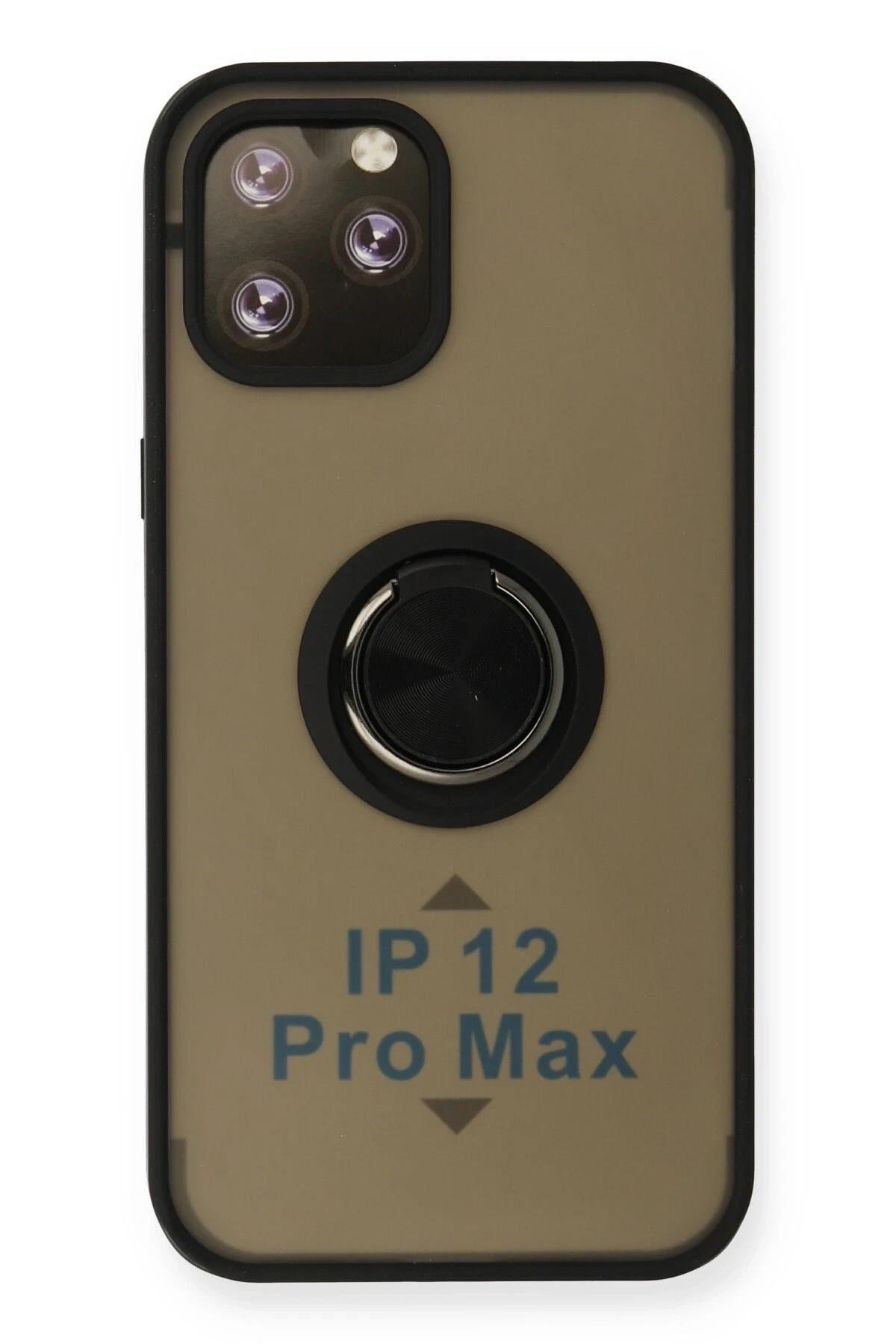 Mey İthalat®  iPhone 12 Pro Kılıf Montreal Yüzüklü Silikon Kapak - Siyah