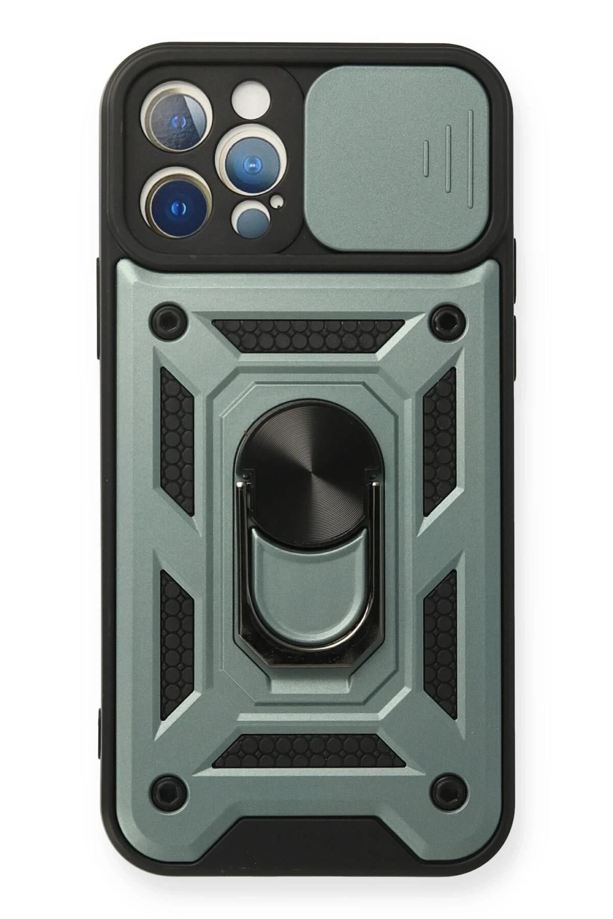 Mey İthalat®  iPhone 12 Pro Kılıf Pars Lens Yüzüklü Silikon - Yeşil