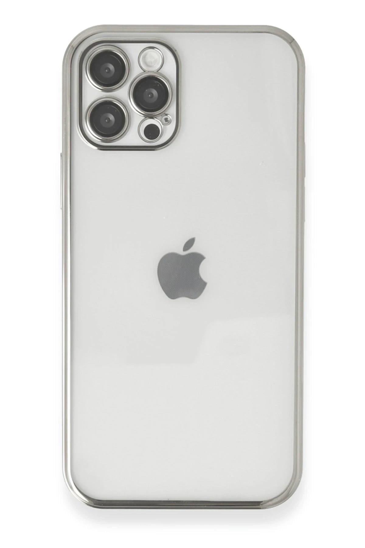 Mey İthalat®  iPhone 12 Pro Max Kılıf  Lensli Silikon - Gümüş