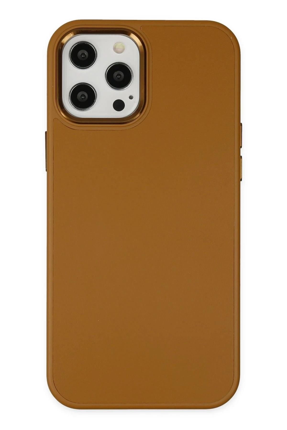 Mey İthalat®  iPhone 12 Pro Max Kılıf Asya Deri Silikon - Kahverengi
